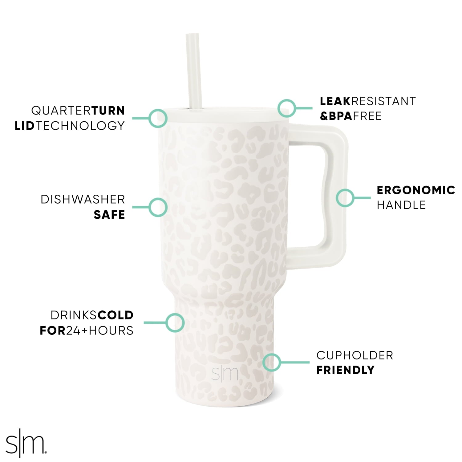 Simple Modern 30 fl oz Insulated Stainless Steel Trek Tumbler with Straw Lid | Cream Leopard - UWF6