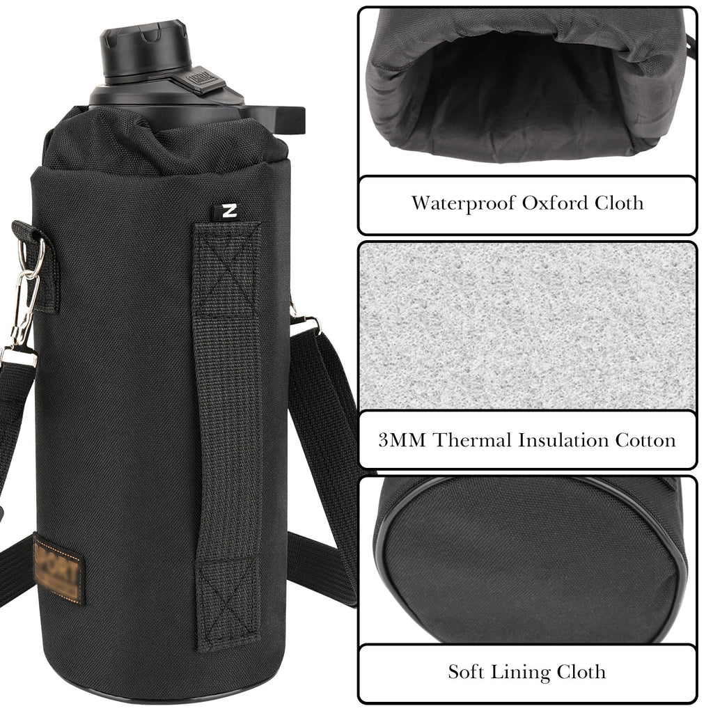 Linkidea Sports Water Bottle Carrier with Strap Compatible with Nalgene Sustain Tritan 48oz, CamelBak Chute Mag 50oz, Thick Waterbottle Cooler Bag Holder Shoulder Strap, Black - Q3E1