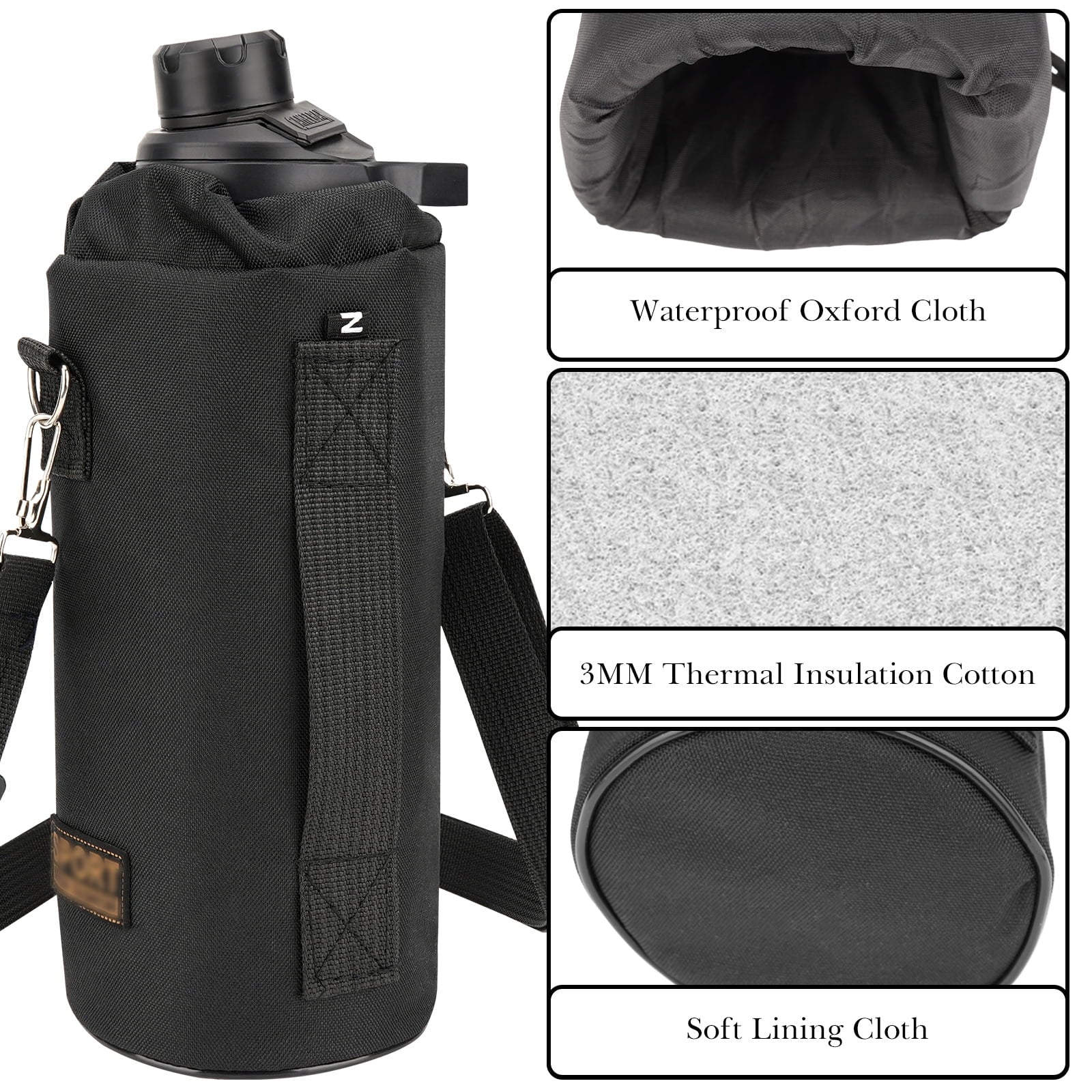 Linkidea Sports Water Bottle Carrier with Strap Compatible with Nalgene Sustain Tritan 48oz, CamelBak Chute Mag 50oz, Thick Waterbottle Cooler Bag Holder Shoulder Strap, Black - Q3E1