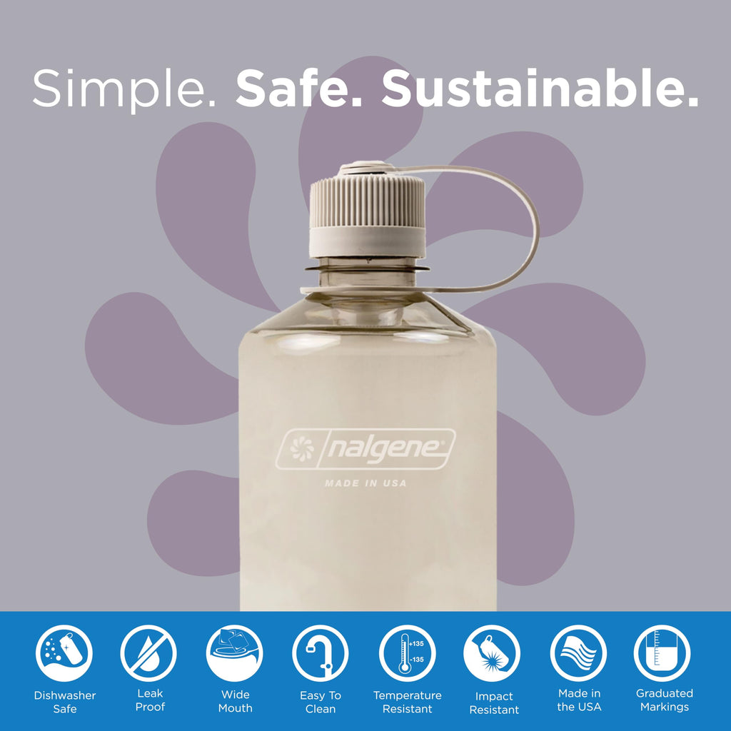 Nalgene Sustain Tritan BPA-Free Water Bottle Made with Material Derived from 50% Plastic Waste (using ISCC certified mass balance), 32 OZ, Narrow Mouth, Cotton - ZLVI
