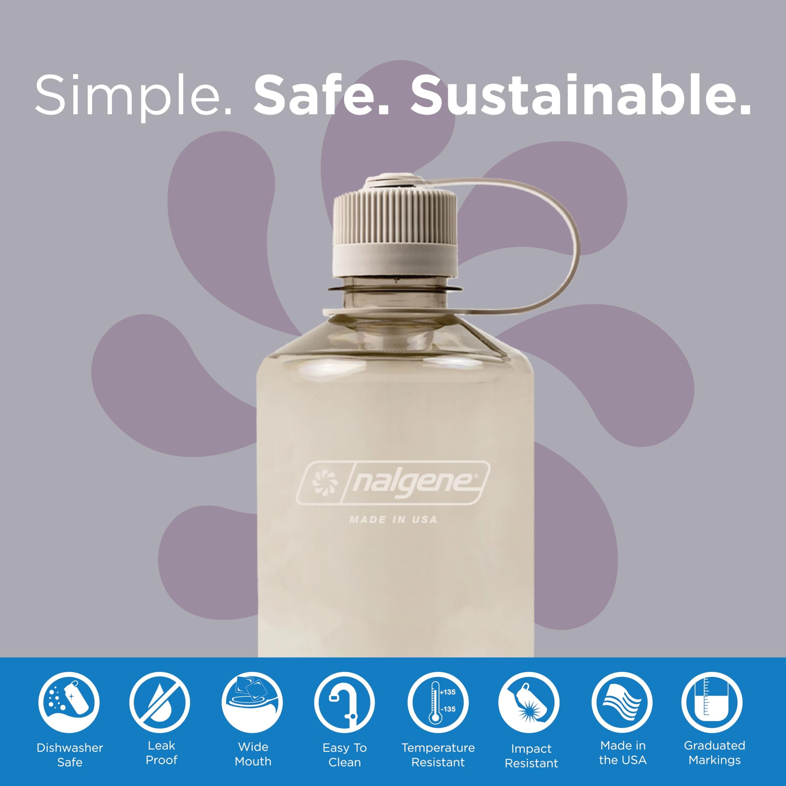 Nalgene Sustain Tritan BPA-Free Water Bottle Made with Material Derived from 50% Plastic Waste (using ISCC certified mass balance), 32 OZ, Narrow Mouth, Cotton - ZLVI