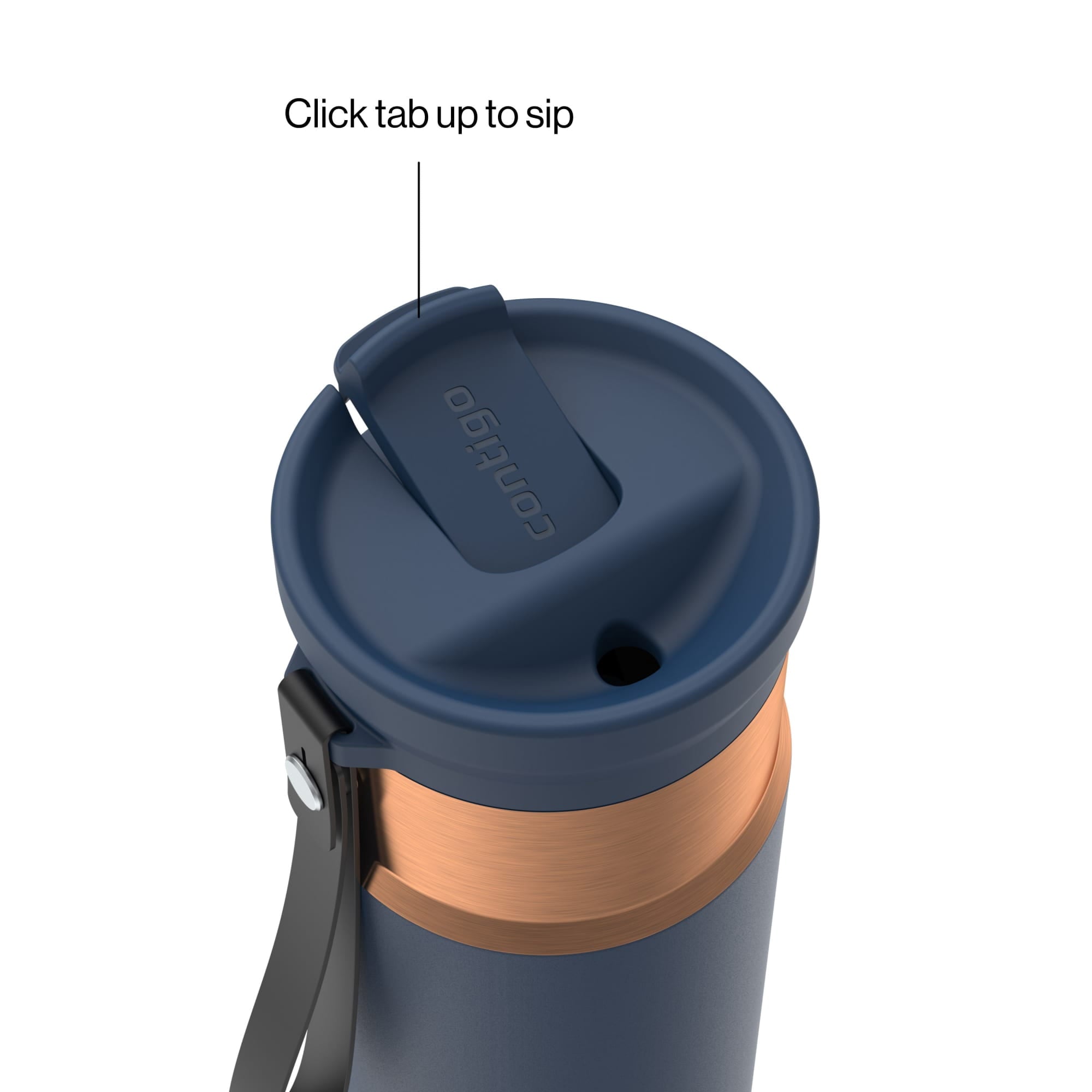 Contigo SnapSeal Leakproof Stainless Steel Reusable Water Bottle with Carrying Strap, Dark Blue/Bronze, 24 oz - B9LM