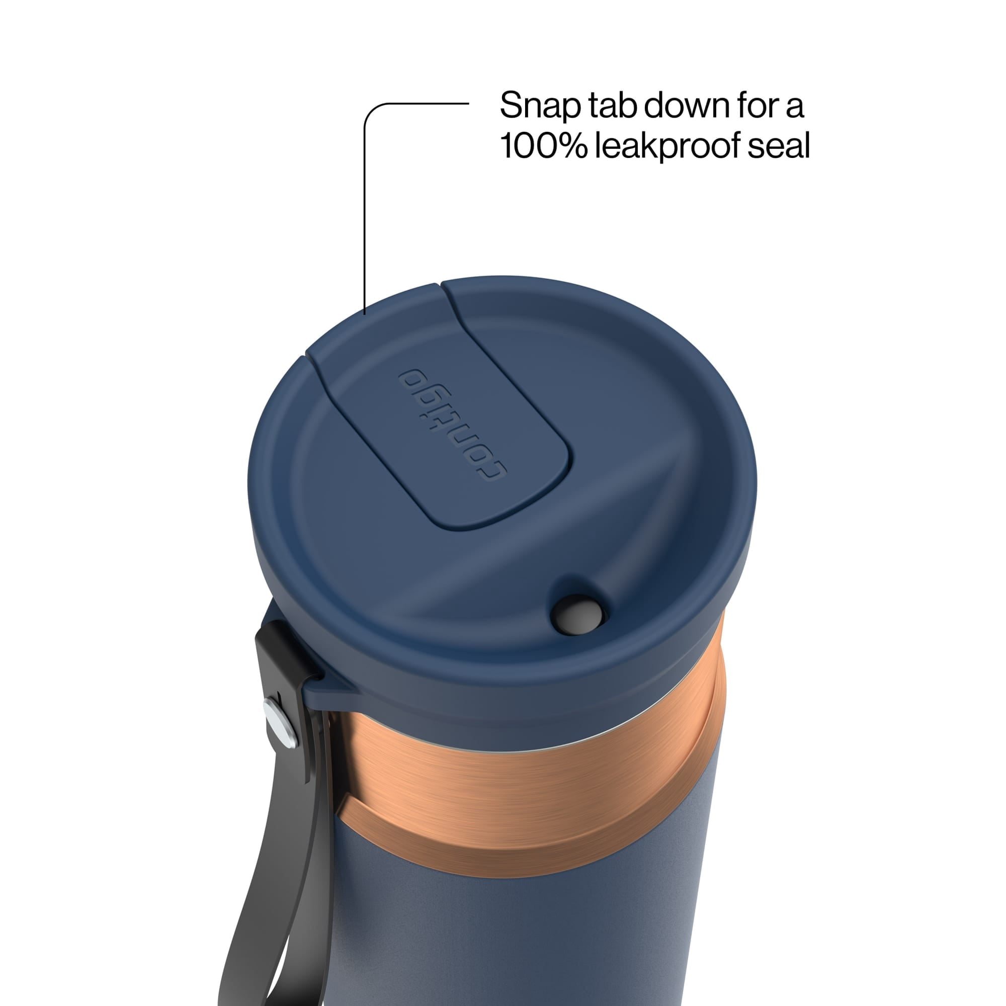 Contigo SnapSeal Leakproof Stainless Steel Reusable Water Bottle with Carrying Strap, Dark Blue/Bronze, 24 oz - B9LM
