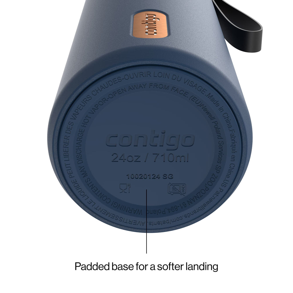 Contigo SnapSeal Leakproof Stainless Steel Reusable Water Bottle with Carrying Strap, Dark Blue/Bronze, 24 oz - B9LM