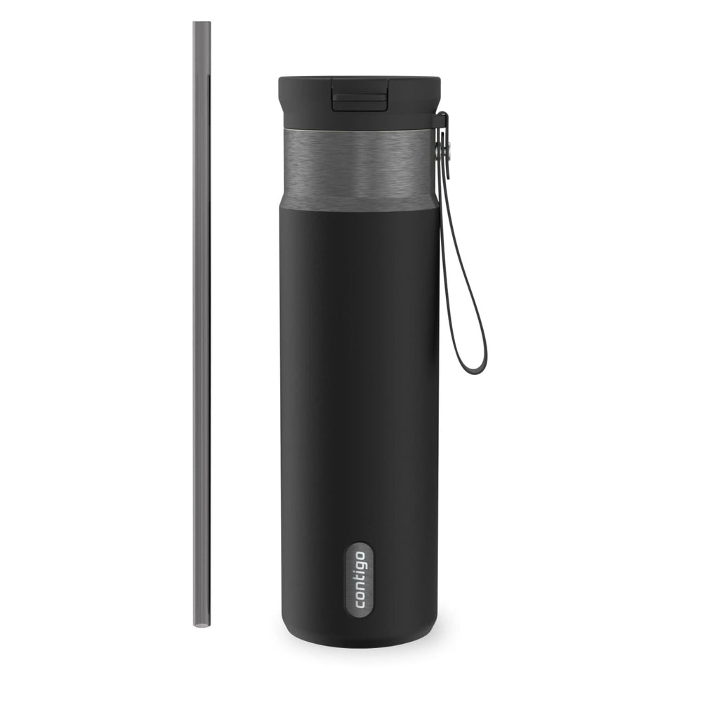 Contigo SnapSeal Leakproof Stainless Steel Reusable Water Bottle with Carrying Strap, Dark Blue/Bronze, 24 oz - B9LM