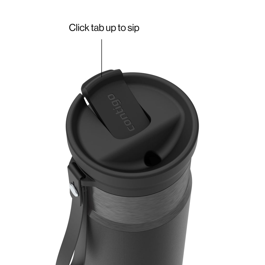 Contigo SnapSeal Leakproof Stainless Steel Reusable Water Bottle with Carrying Strap, Dark Blue/Bronze, 24 oz - B9LM