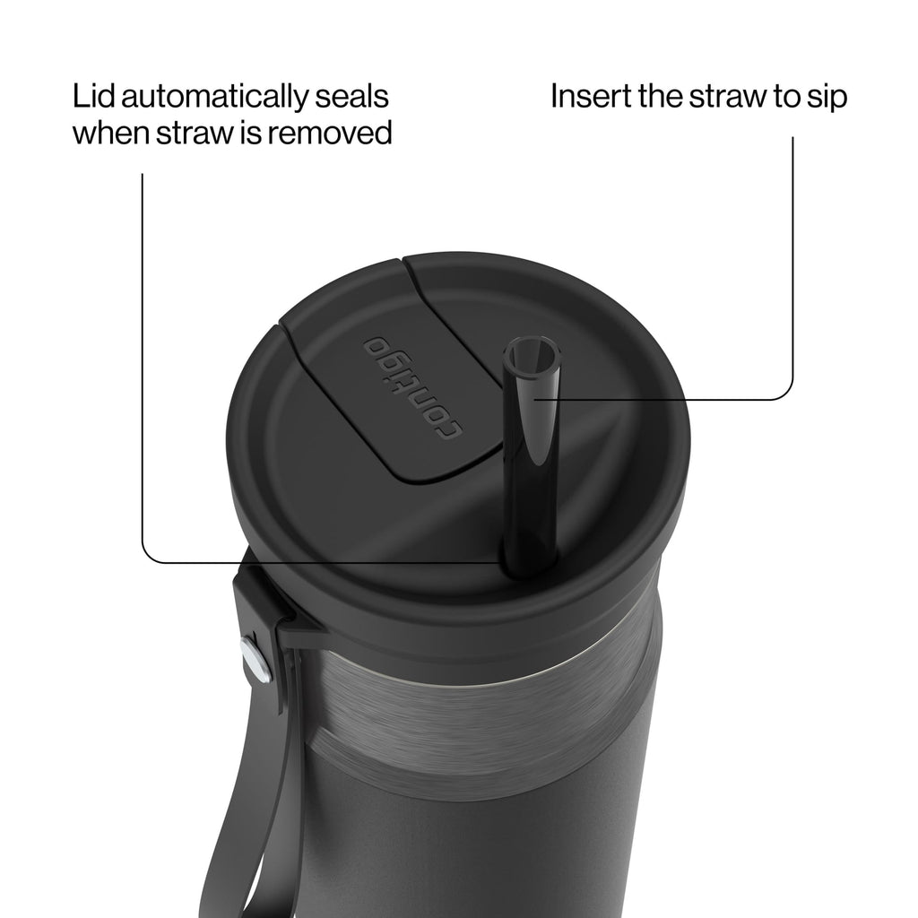 Contigo SnapSeal Leakproof Stainless Steel Reusable Water Bottle with Carrying Strap, Dark Blue/Bronze, 24 oz - B9LM