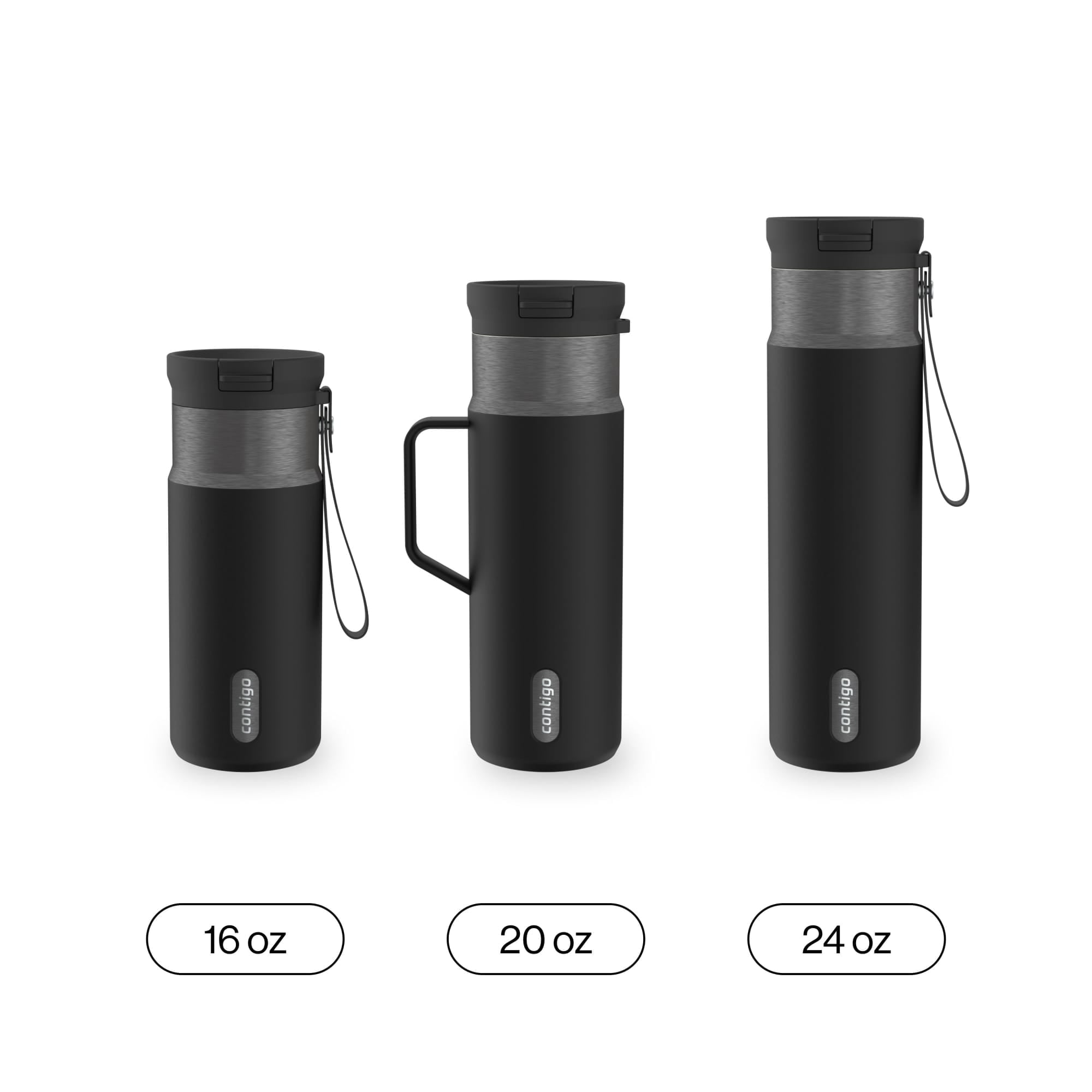 Contigo SnapSeal Leakproof Stainless Steel Reusable Water Bottle with Carrying Strap, Dark Blue/Bronze, 24 oz - B9LM