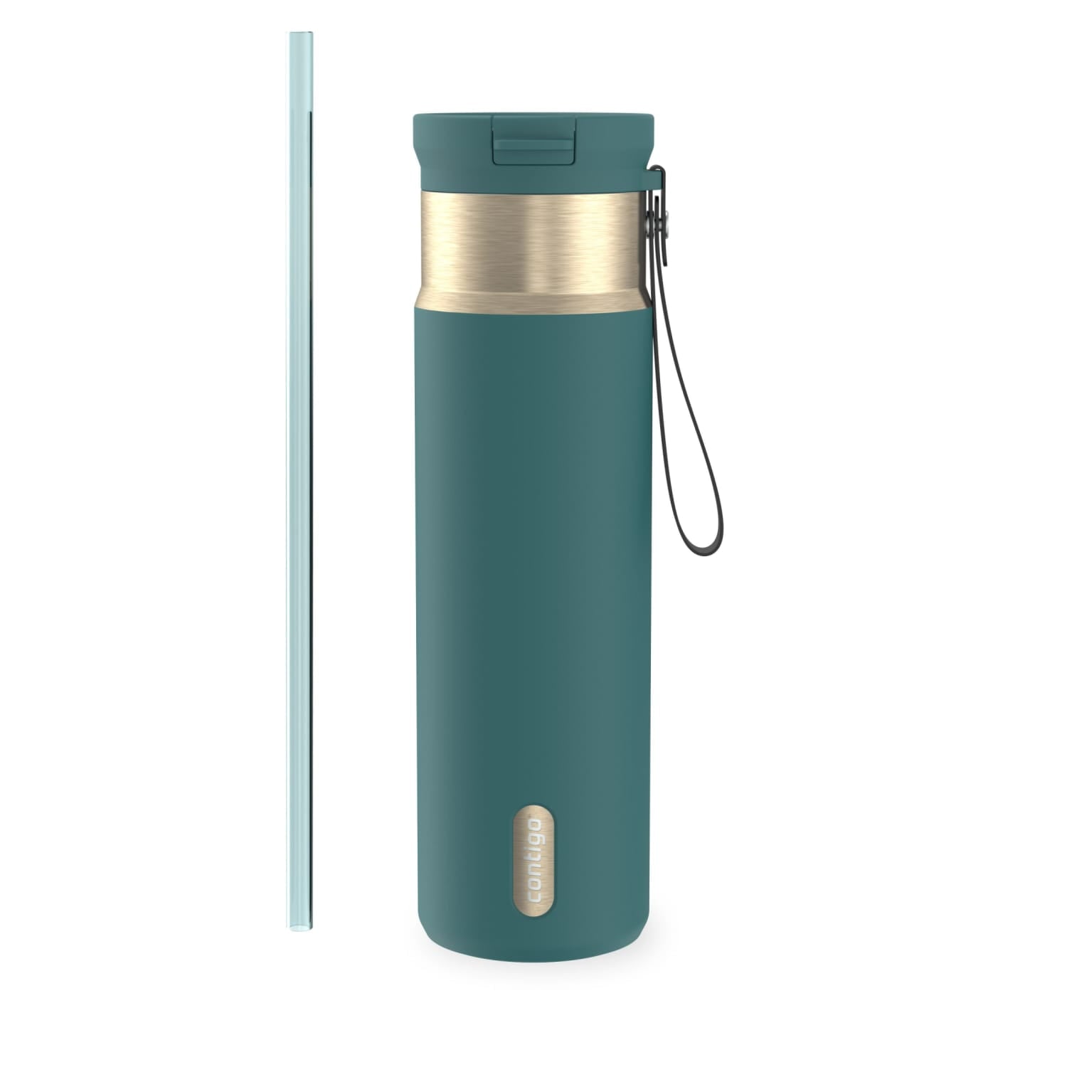 Contigo SnapSeal Leakproof Stainless Steel Reusable Water Bottle with Carrying Strap, Dark Blue/Bronze, 24 oz - B9LM