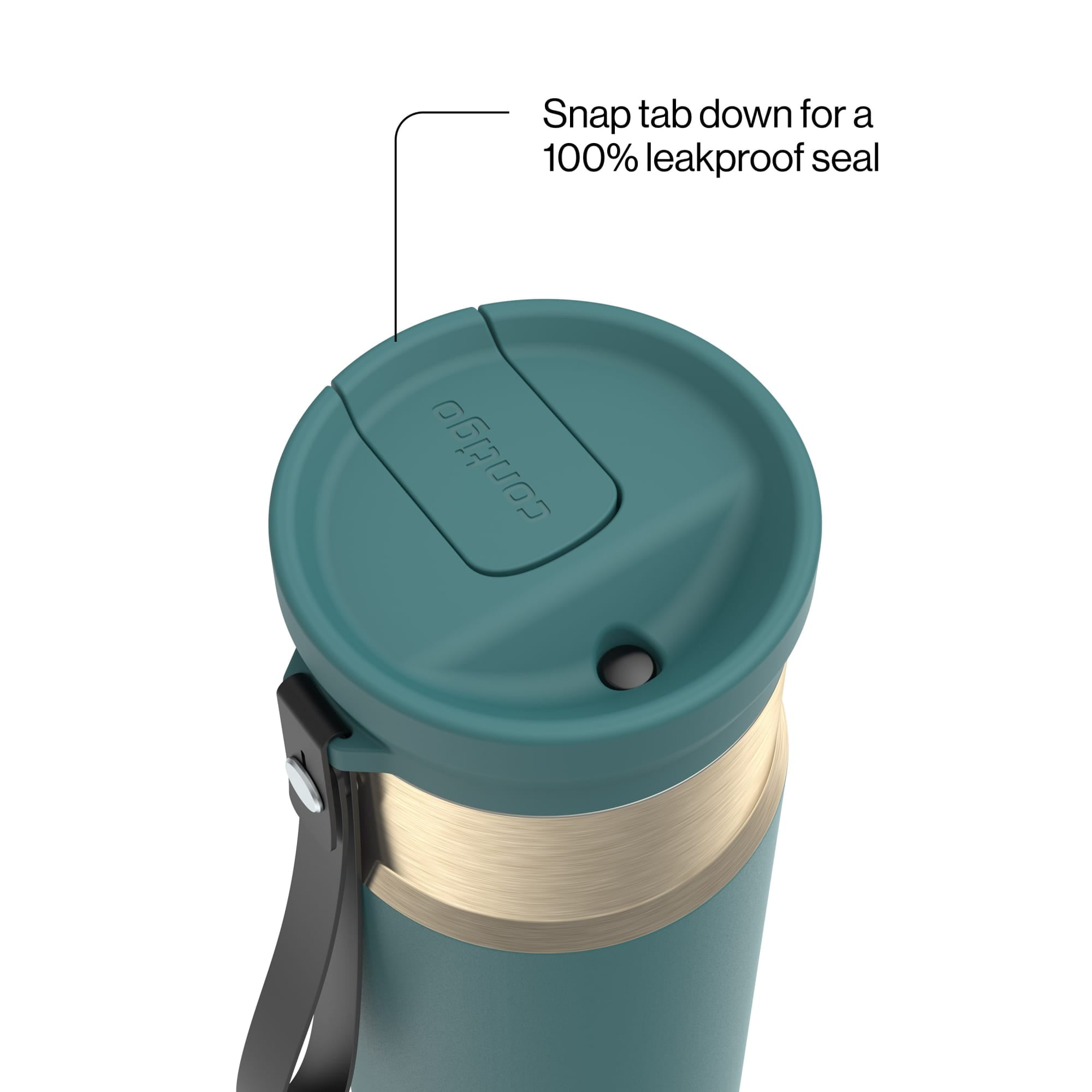Contigo SnapSeal Leakproof Stainless Steel Reusable Water Bottle with Carrying Strap, Dark Blue/Bronze, 24 oz - B9LM