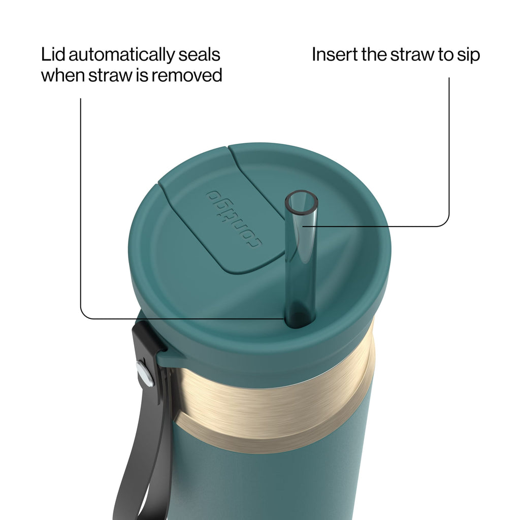 Contigo SnapSeal Leakproof Stainless Steel Reusable Water Bottle with Carrying Strap, Dark Blue/Bronze, 24 oz - B9LM
