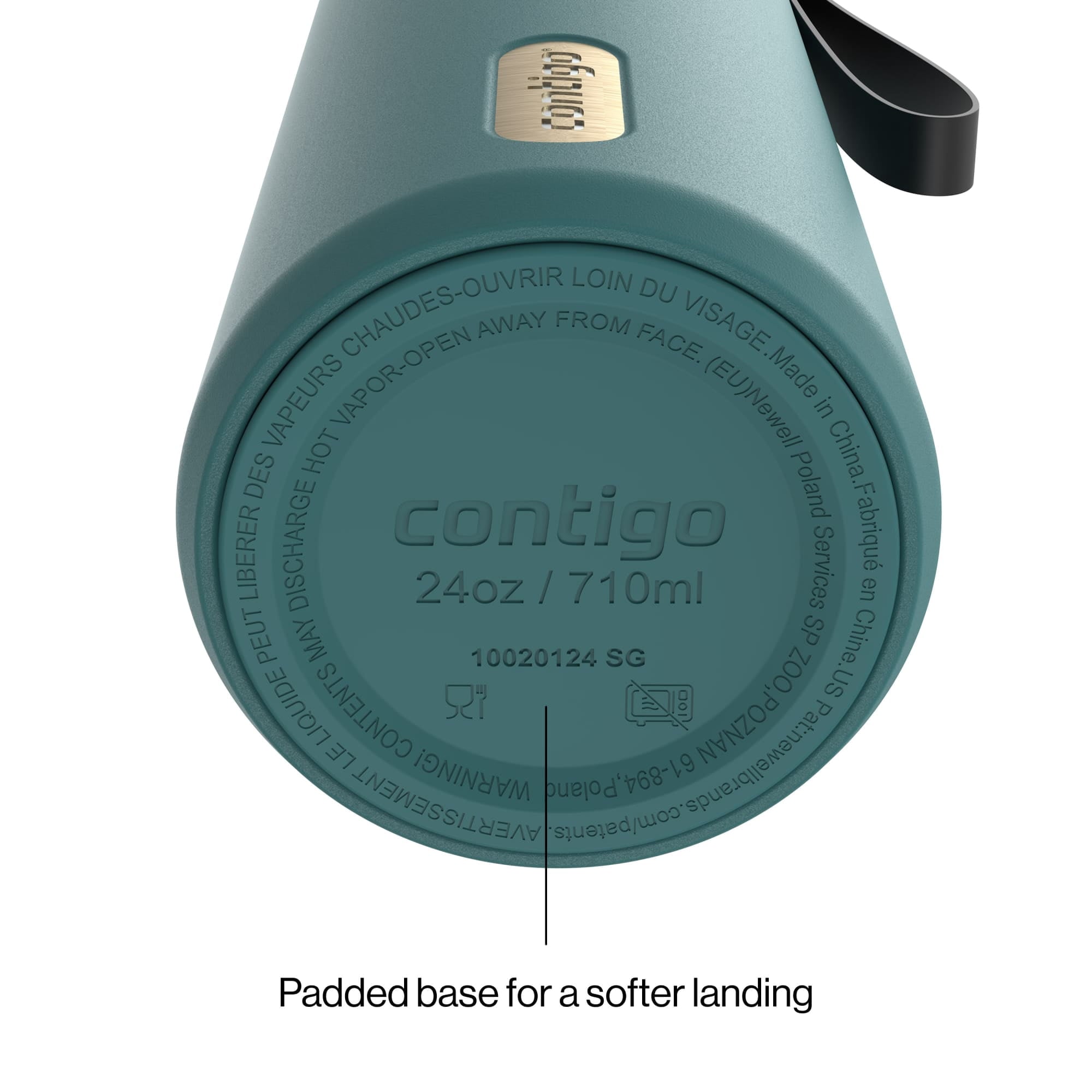 Contigo SnapSeal Leakproof Stainless Steel Reusable Water Bottle with Carrying Strap, Dark Blue/Bronze, 24 oz - B9LM