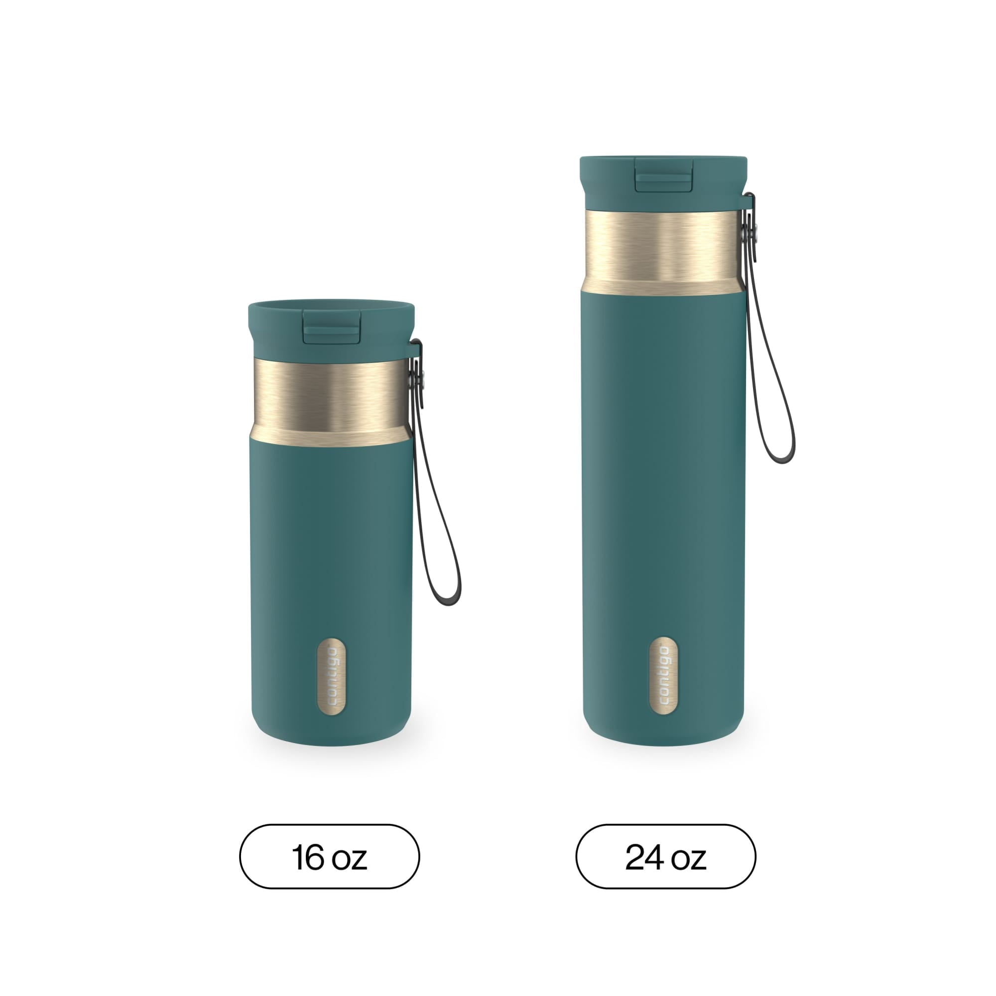 Contigo SnapSeal Leakproof Stainless Steel Reusable Water Bottle with Carrying Strap, Dark Blue/Bronze, 24 oz - B9LM