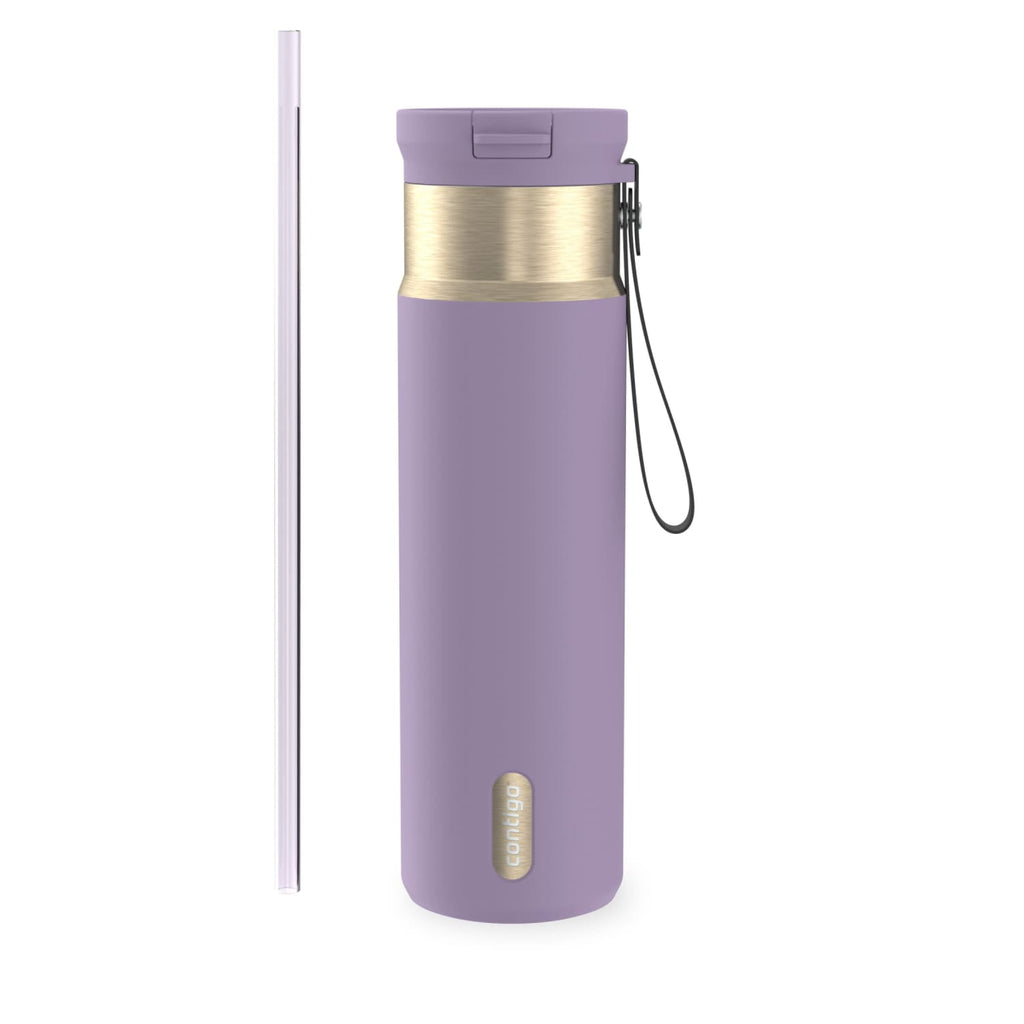 Contigo SnapSeal Leakproof Stainless Steel Reusable Water Bottle with Carrying Strap, Dark Blue/Bronze, 24 oz - B9LM