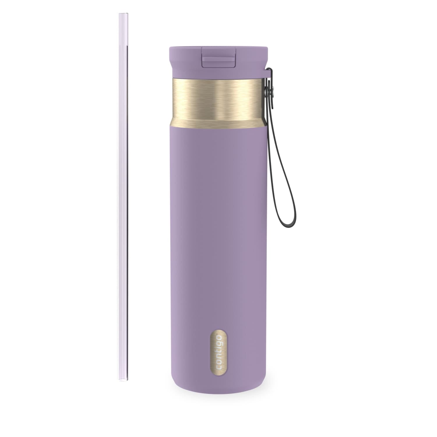 Contigo SnapSeal Leakproof Stainless Steel Reusable Water Bottle with Carrying Strap, Dark Blue/Bronze, 24 oz - B9LM