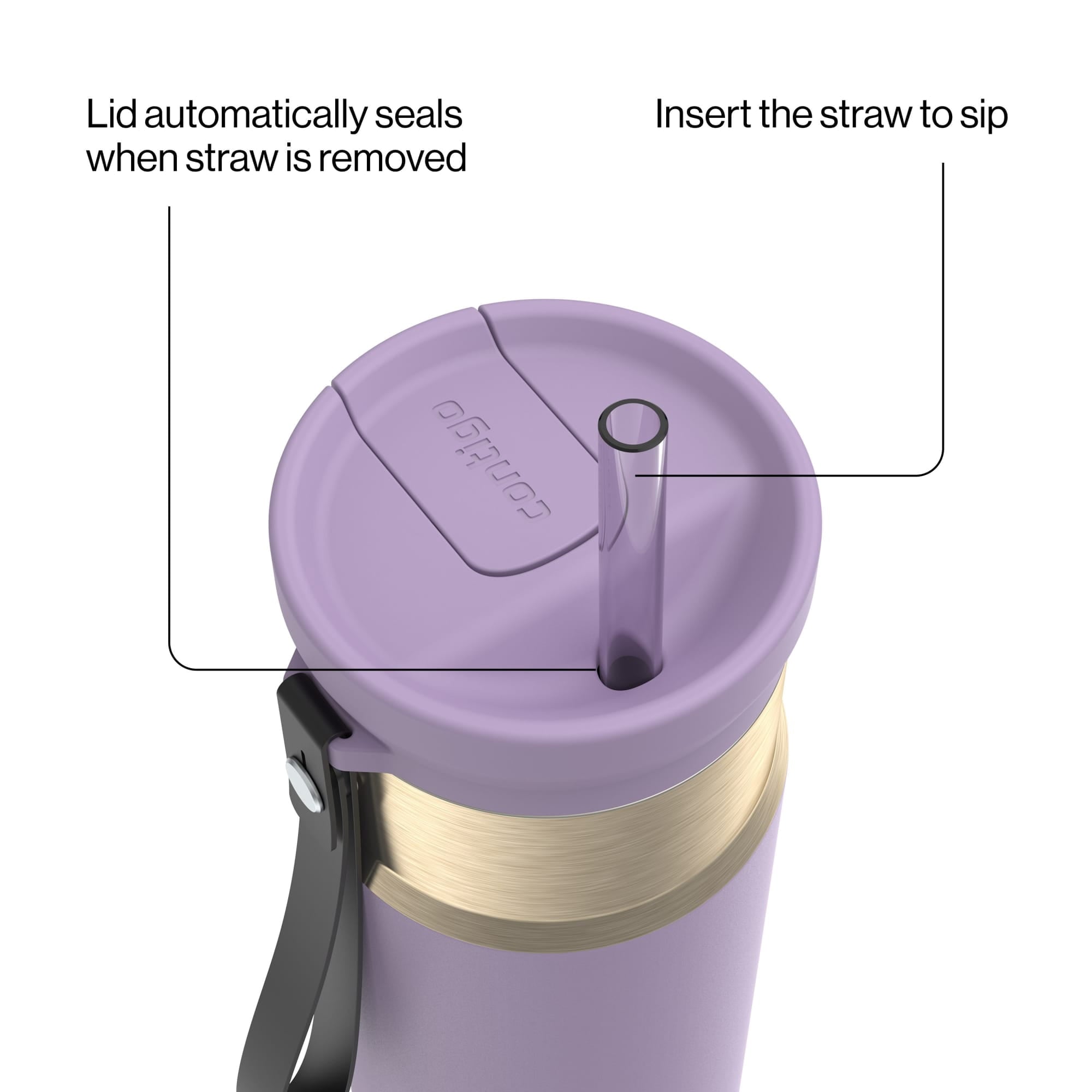 Contigo SnapSeal Leakproof Stainless Steel Reusable Water Bottle with Carrying Strap, Dark Blue/Bronze, 24 oz - B9LM