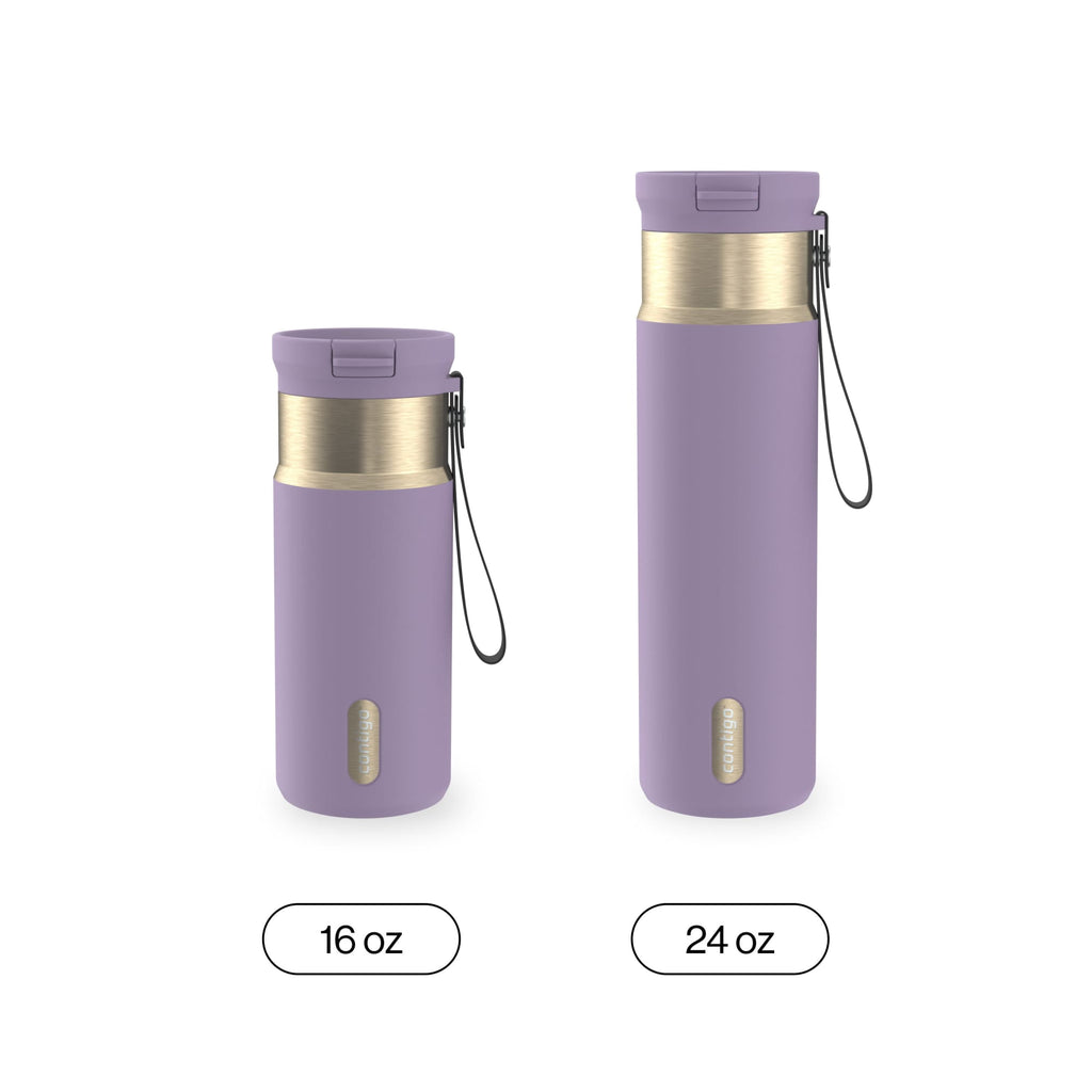 Contigo SnapSeal Leakproof Stainless Steel Reusable Water Bottle with Carrying Strap, Dark Blue/Bronze, 24 oz - B9LM
