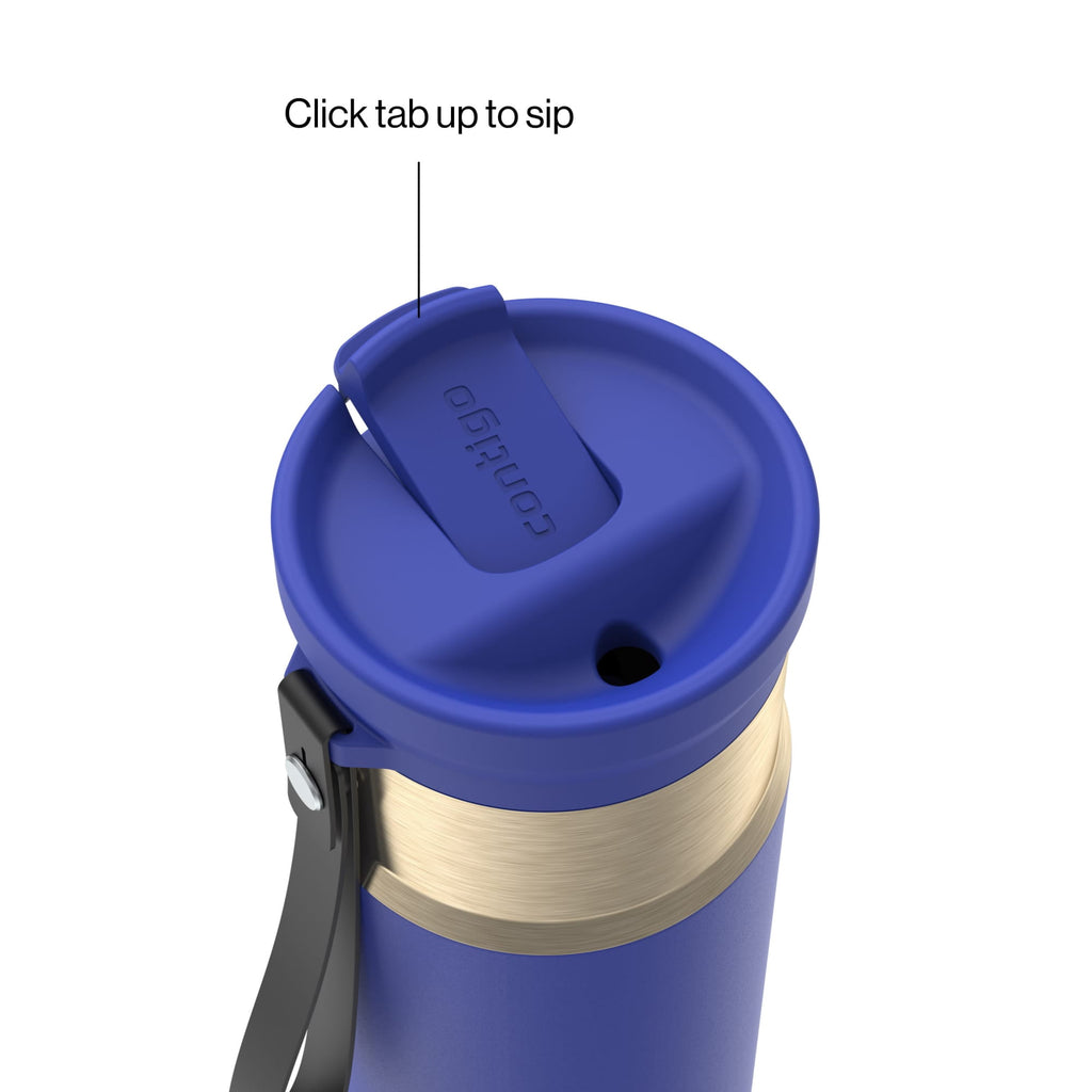 Contigo SnapSeal Leakproof Stainless Steel Reusable Water Bottle with Carrying Strap, Dark Blue/Bronze, 24 oz - B9LM