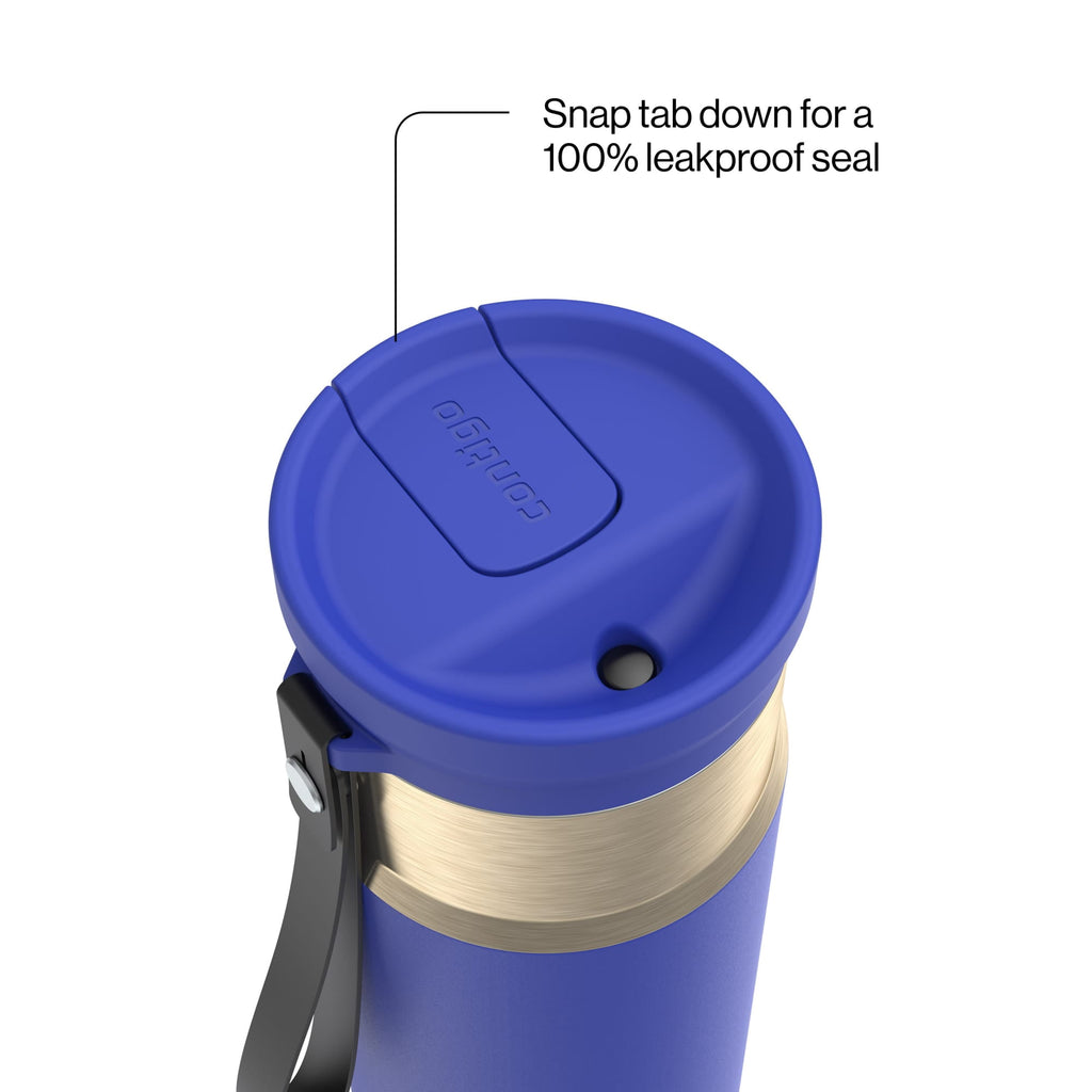 Contigo SnapSeal Leakproof Stainless Steel Reusable Water Bottle with Carrying Strap, Dark Blue/Bronze, 24 oz - B9LM