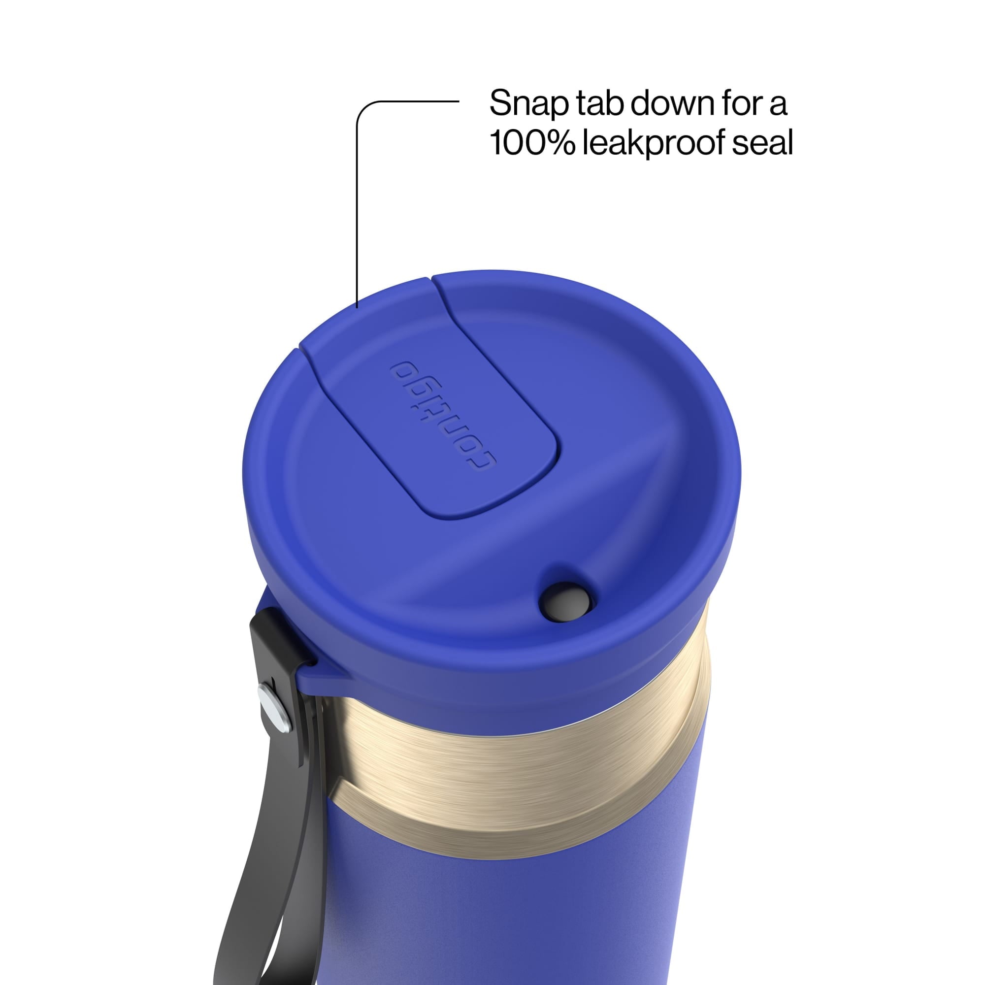 Contigo SnapSeal Leakproof Stainless Steel Reusable Water Bottle with Carrying Strap, Dark Blue/Bronze, 24 oz - B9LM