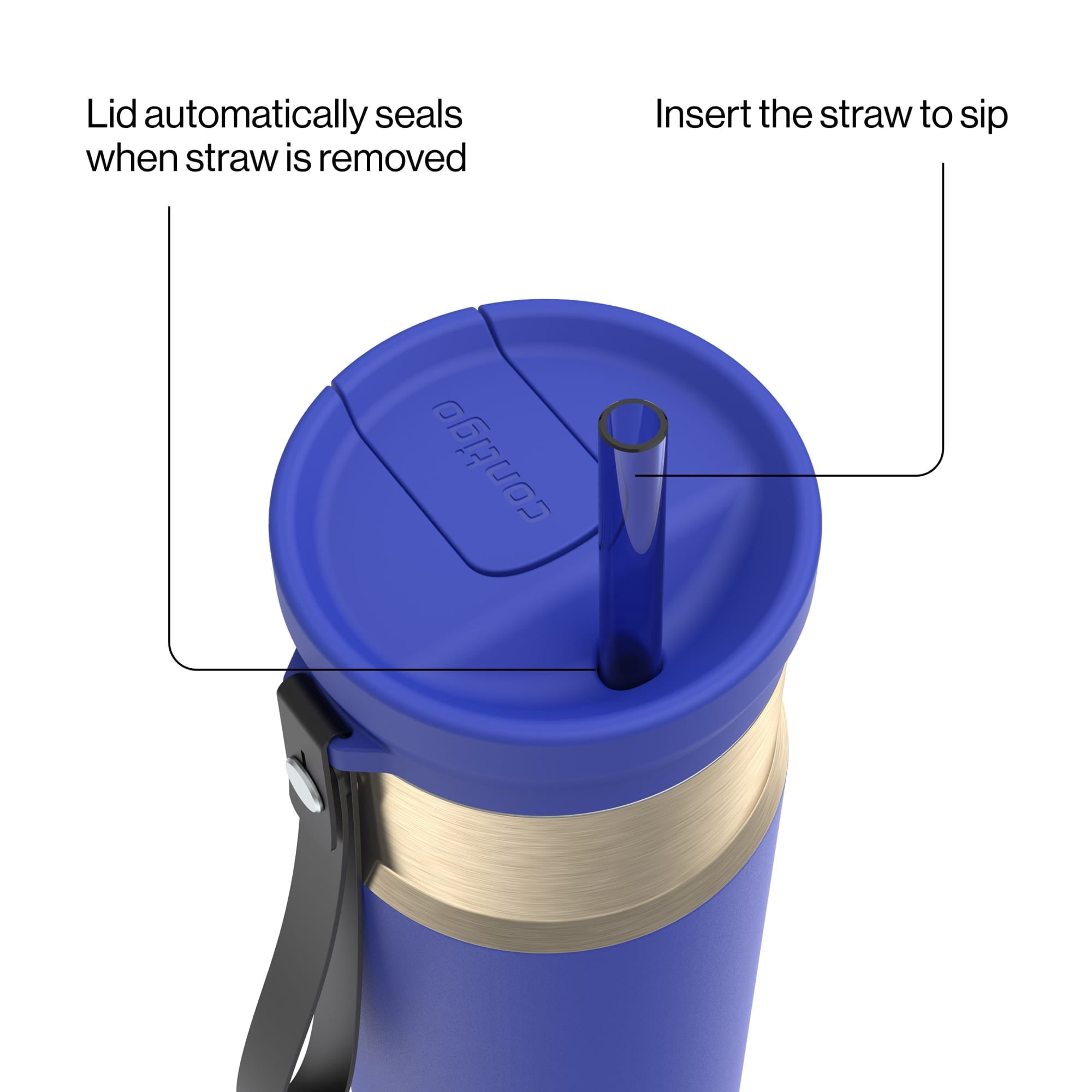 Contigo SnapSeal Leakproof Stainless Steel Reusable Water Bottle with Carrying Strap, Dark Blue/Bronze, 24 oz - B9LM