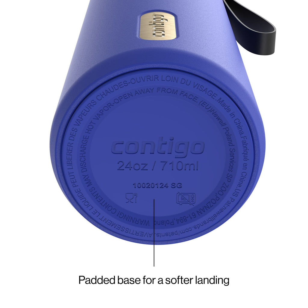 Contigo SnapSeal Leakproof Stainless Steel Reusable Water Bottle with Carrying Strap, Dark Blue/Bronze, 24 oz - B9LM
