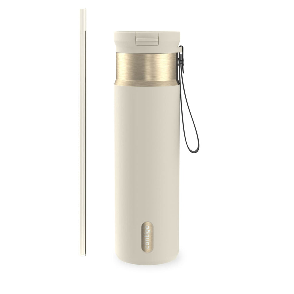 Contigo SnapSeal Leakproof Stainless Steel Reusable Water Bottle with Carrying Strap, Dark Blue/Bronze, 24 oz - B9LM