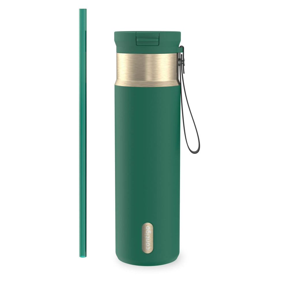 Contigo SnapSeal Leakproof Stainless Steel Reusable Water Bottle with Carrying Strap, Dark Blue/Bronze, 24 oz - B9LM