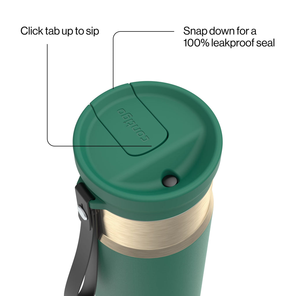 Contigo SnapSeal Leakproof Stainless Steel Reusable Water Bottle with Carrying Strap, Dark Blue/Bronze, 24 oz - B9LM