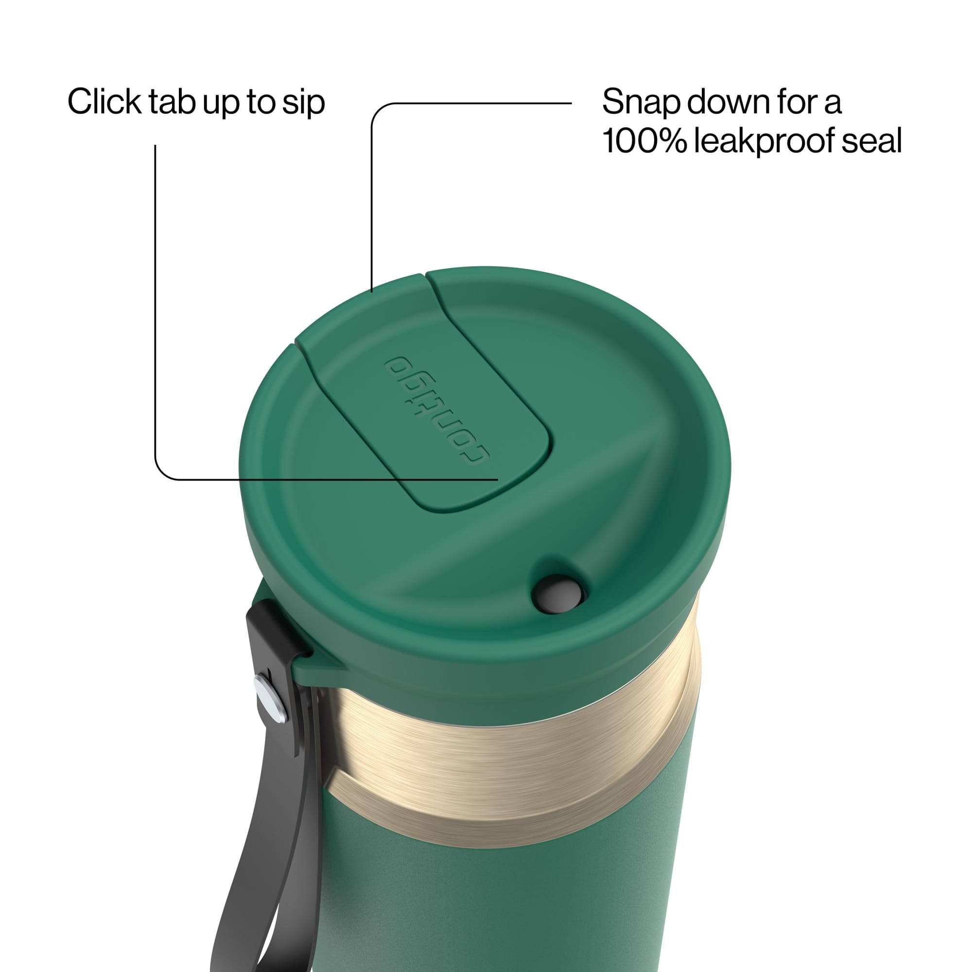 Contigo SnapSeal Leakproof Stainless Steel Reusable Water Bottle with Carrying Strap, Dark Blue/Bronze, 24 oz - B9LM