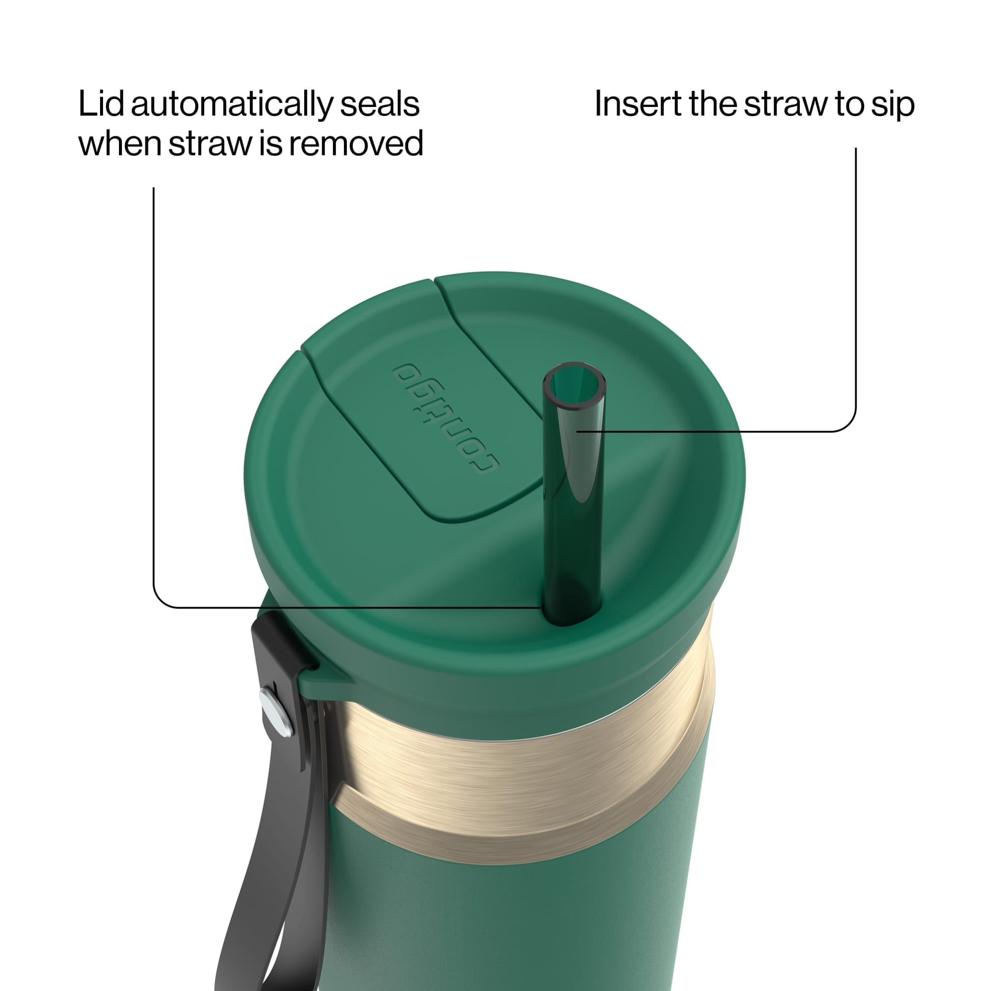 Contigo SnapSeal Leakproof Stainless Steel Reusable Water Bottle with Carrying Strap, Dark Blue/Bronze, 24 oz - B9LM