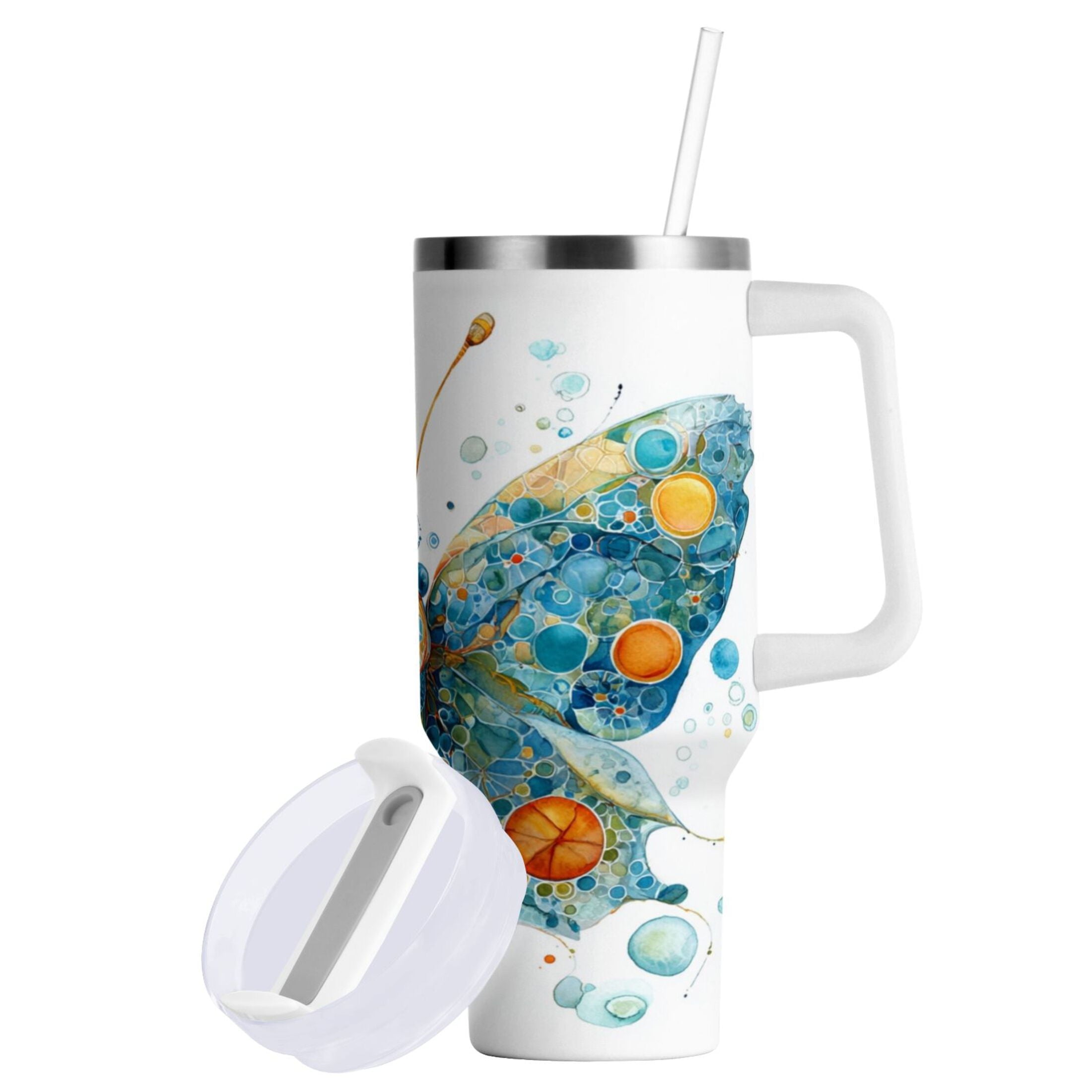 40 oz Insulated Stainless Steel Tumbler Double Wall Stainless Steel Tumbler with 2-Way Drinking Intricately Butterfly - UUM8