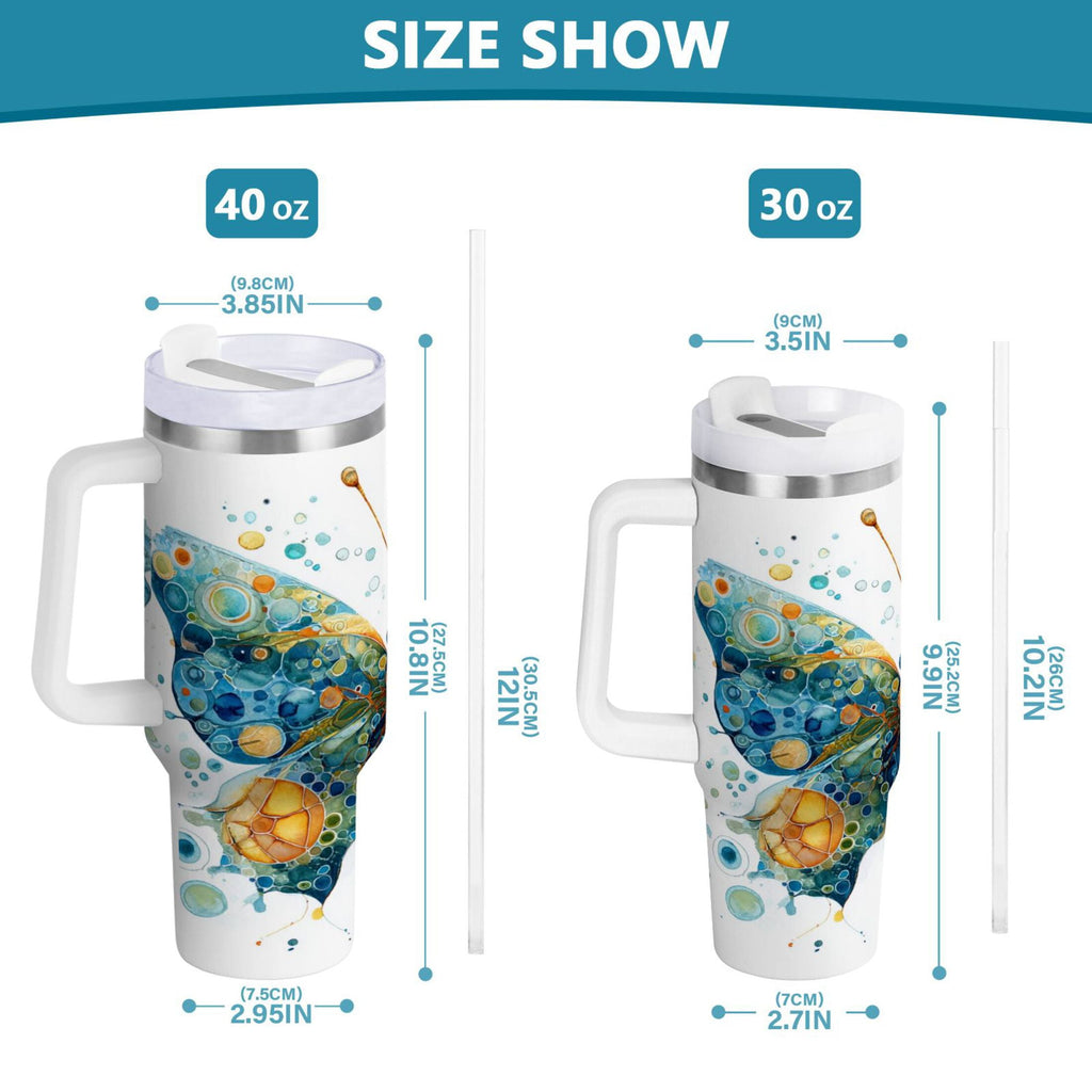 40 oz Insulated Stainless Steel Tumbler Double Wall Stainless Steel Tumbler with 2-Way Drinking Intricately Butterfly - UUM8