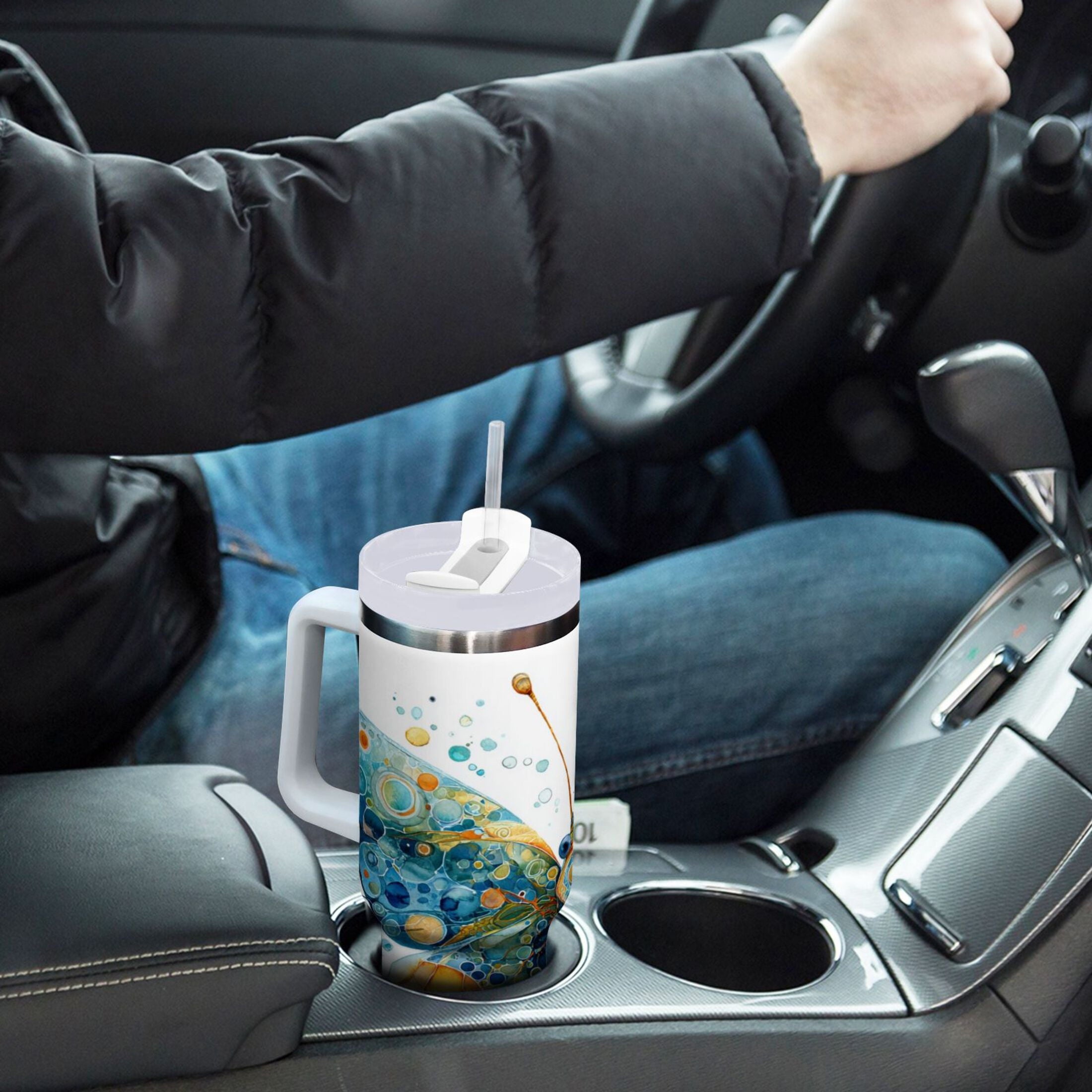 40 oz Insulated Stainless Steel Tumbler Double Wall Stainless Steel Tumbler with 2-Way Drinking Intricately Butterfly - UUM8