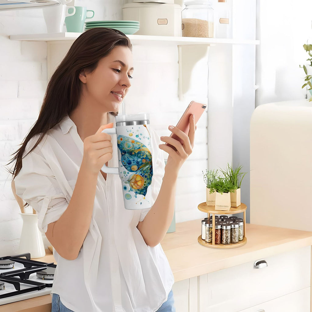 40 oz Insulated Stainless Steel Tumbler Double Wall Stainless Steel Tumbler with 2-Way Drinking Intricately Butterfly - UUM8