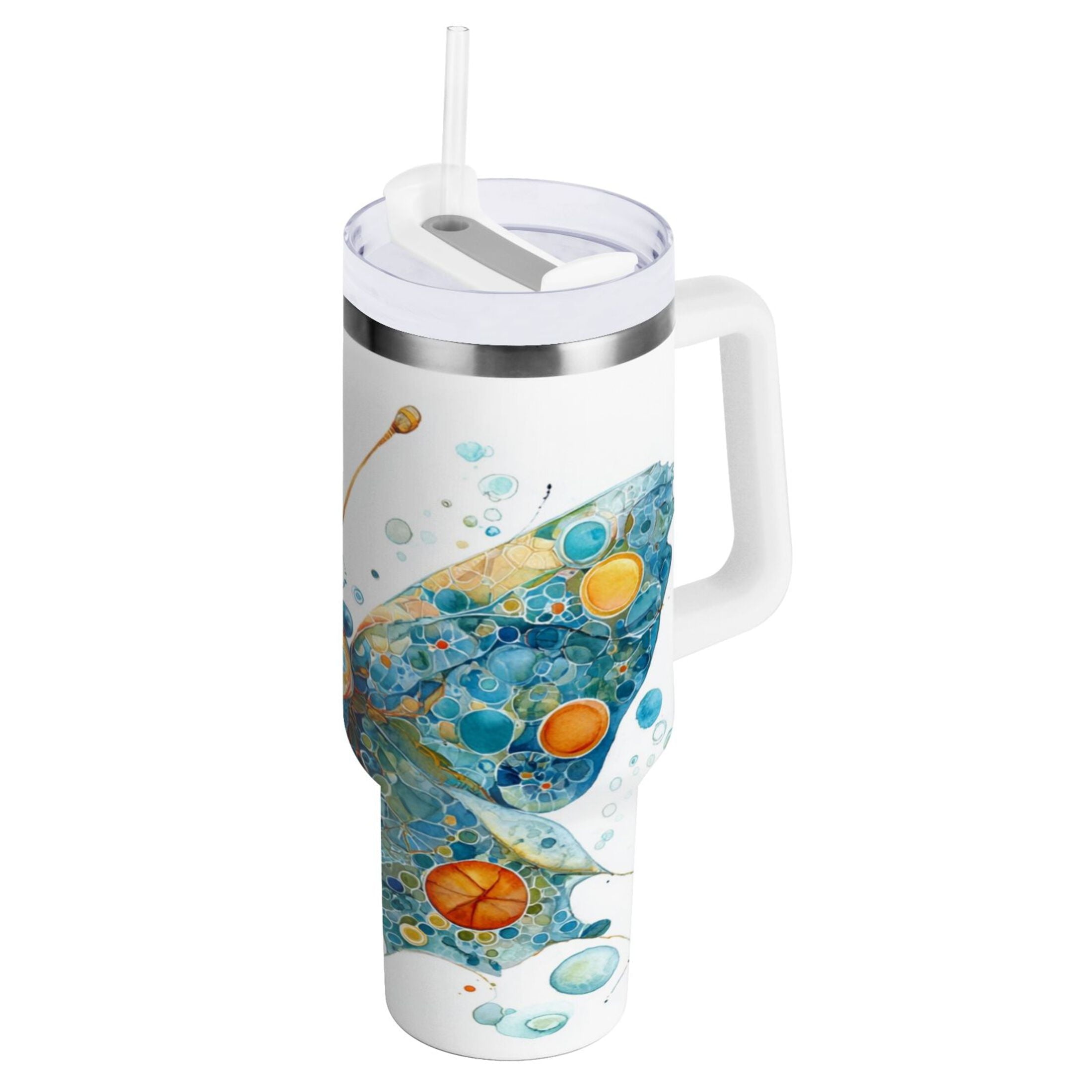 40 oz Insulated Stainless Steel Tumbler Double Wall Stainless Steel Tumbler with 2-Way Drinking Intricately Butterfly - UUM8