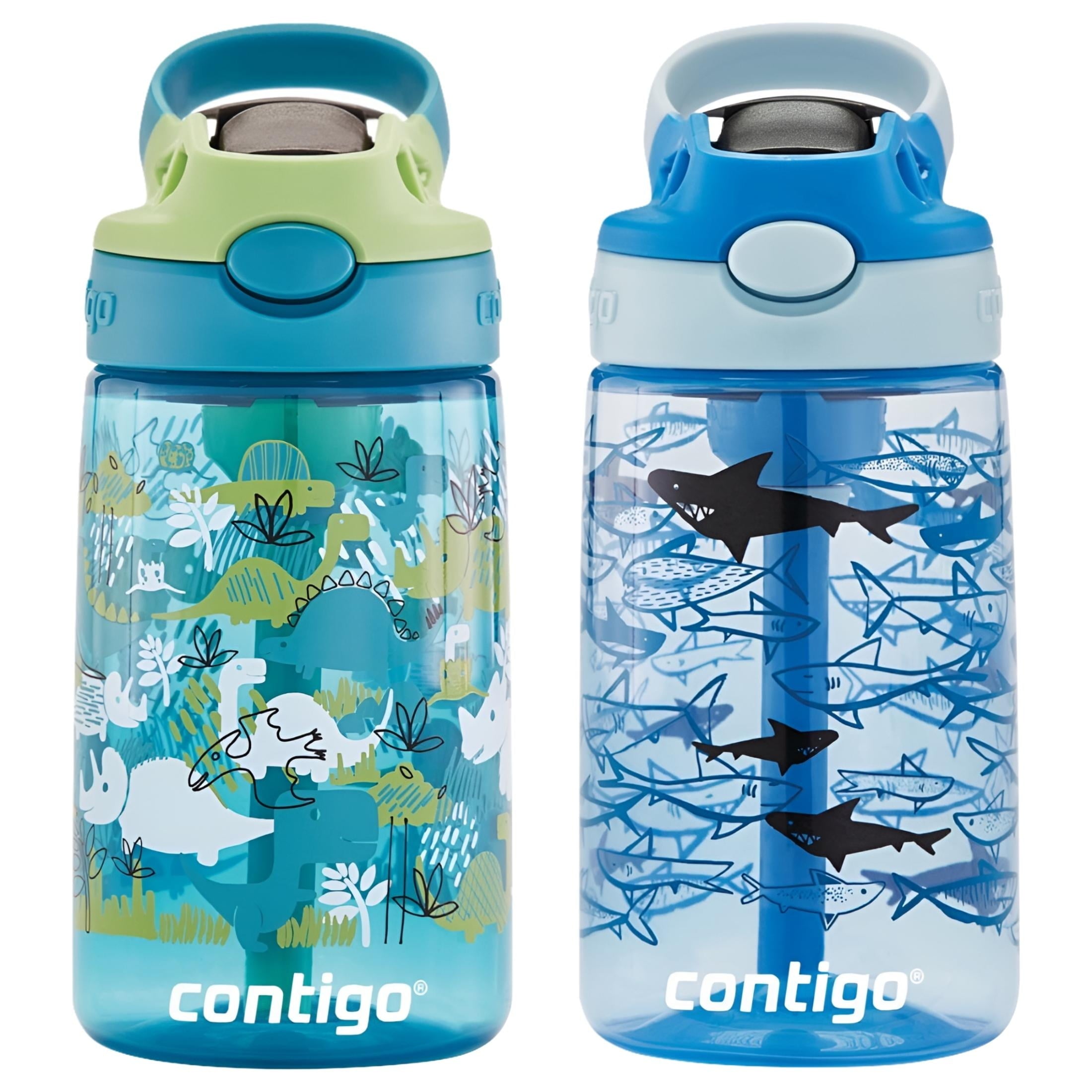 Contigo Kids 2-Pack Straw Water Bottle, 14 oz - Dinos/Sharks - 5A7U