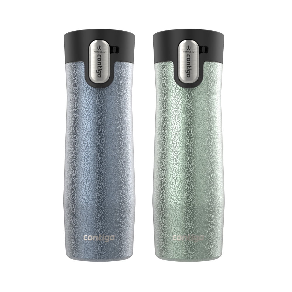 Contigo AUTOSEAL West Loop Vacuum-Insulated Stainless Steel Travel Mug with Easy-Clean Lid, 20 oz, Crystal Lakeside &amp; Crystal Agave, 2-Pack - 9N5U