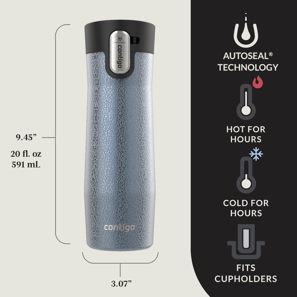 Contigo AUTOSEAL West Loop Vacuum-Insulated Stainless Steel Travel Mug with Easy-Clean Lid, 20 oz, Crystal Lakeside &amp; Crystal Agave, 2-Pack - 9N5U
