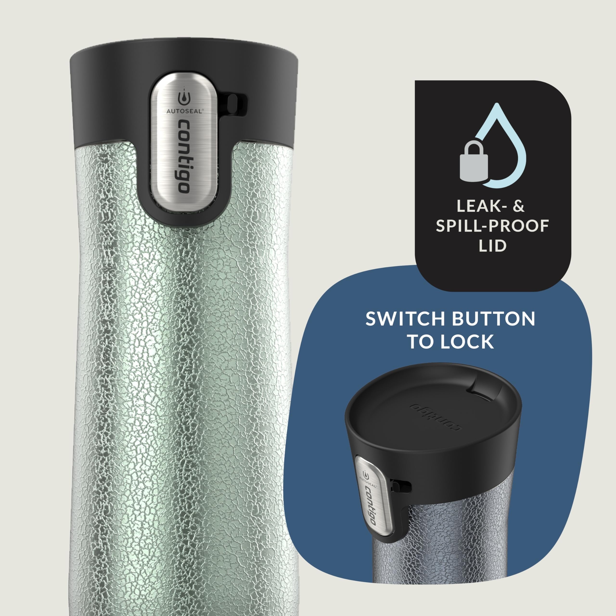 Contigo AUTOSEAL West Loop Vacuum-Insulated Stainless Steel Travel Mug with Easy-Clean Lid, 20 oz, Crystal Lakeside &amp; Crystal Agave, 2-Pack - 9N5U