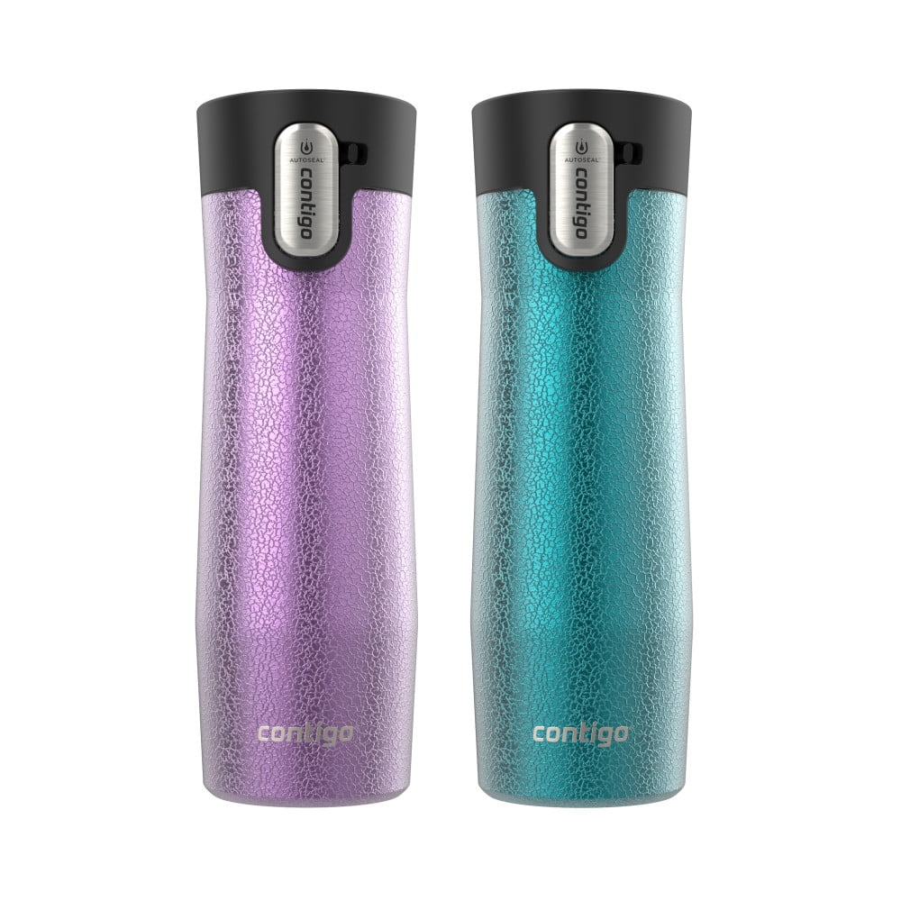 Contigo AUTOSEAL West Loop Vacuum-Insulated Stainless Steel Travel Mug with Easy-Clean Lid, 20 oz, Crystal Lakeside &amp; Crystal Agave, 2-Pack - 9N5U