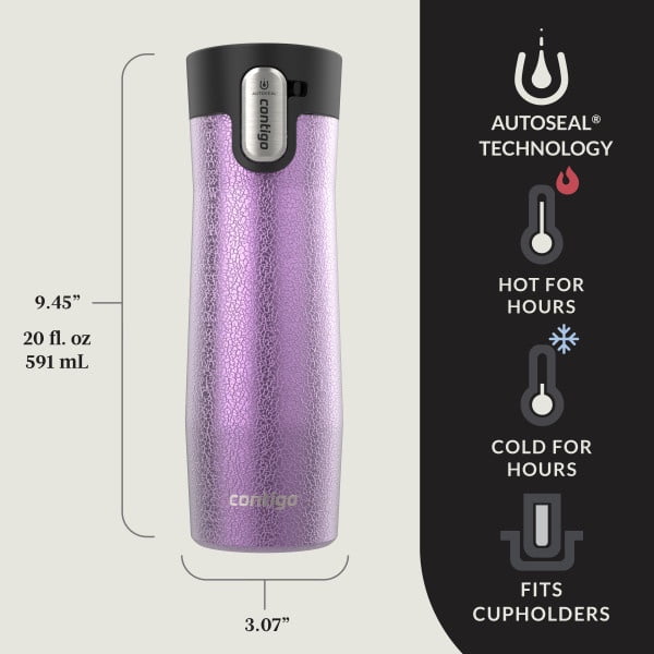 Contigo AUTOSEAL West Loop Vacuum-Insulated Stainless Steel Travel Mug with Easy-Clean Lid, 20 oz, Crystal Lakeside &amp; Crystal Agave, 2-Pack - 9N5U