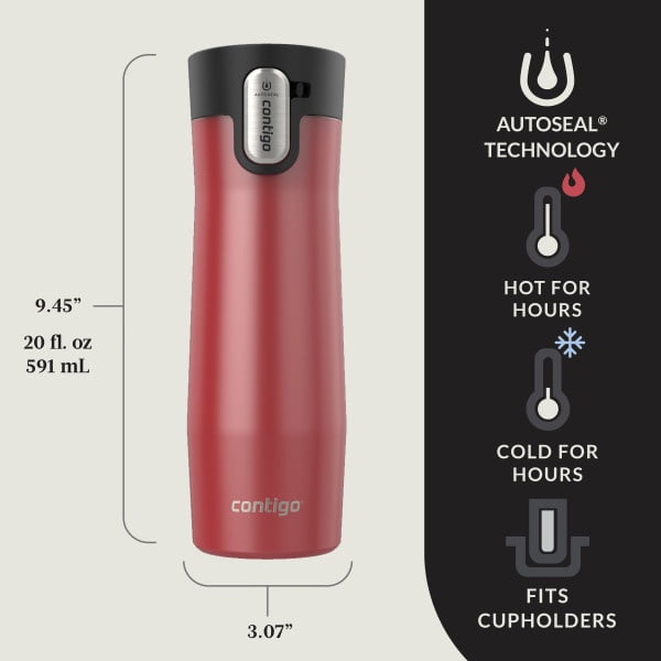 Contigo AUTOSEAL West Loop Vacuum-Insulated Stainless Steel Travel Mug with Easy-Clean Lid, 20 oz, Crystal Lakeside &amp; Crystal Agave, 2-Pack - 9N5U