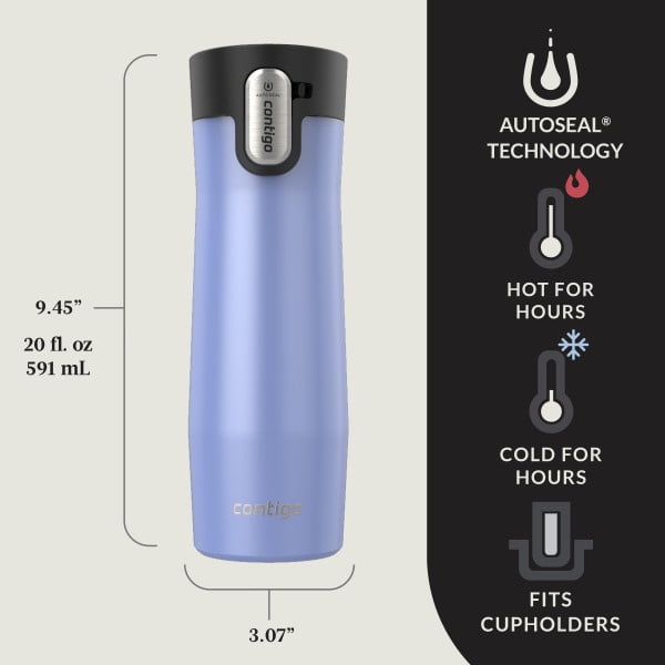 Contigo AUTOSEAL West Loop Vacuum-Insulated Stainless Steel Travel Mug with Easy-Clean Lid, 20 oz, Crystal Lakeside &amp; Crystal Agave, 2-Pack - 9N5U