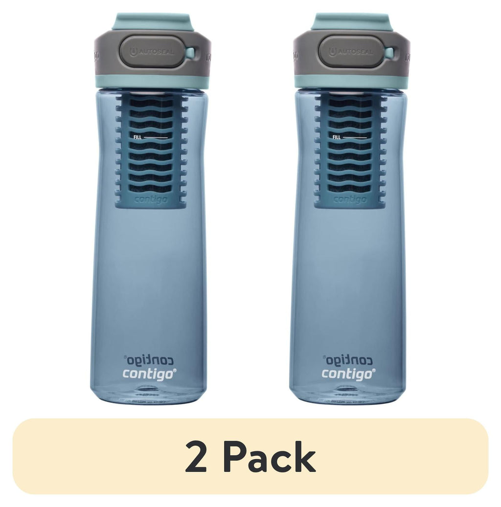 (2 pack) Contigo Clybourn Plastic FreeFlow Filter Water Bottle with AUTOSEAL Lid 24 oz., Dark Ice, with Replacable Filter - HGCF