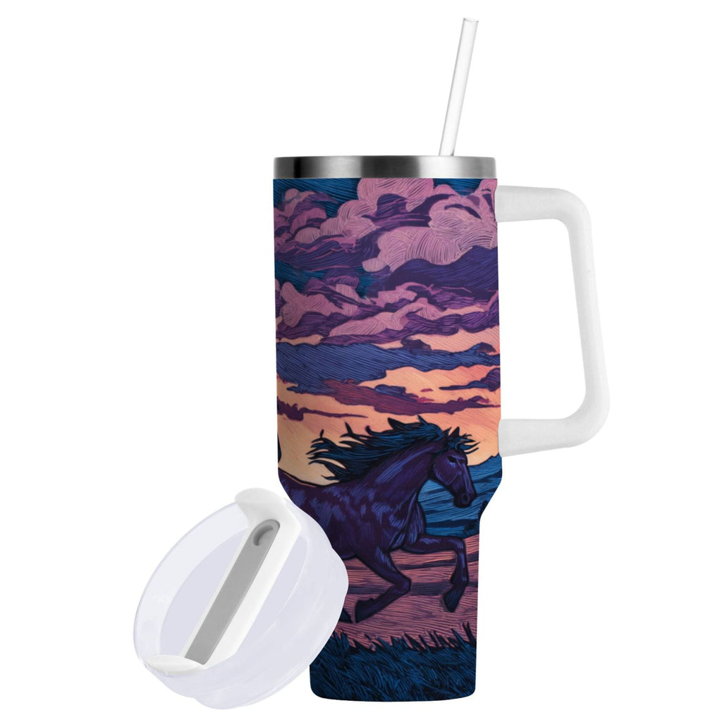 40 oz Insulated Stainless Steel Tumbler Double Wall Stainless Steel Tumbler with 2-Way Drinking Wild Horses Running - 37CD