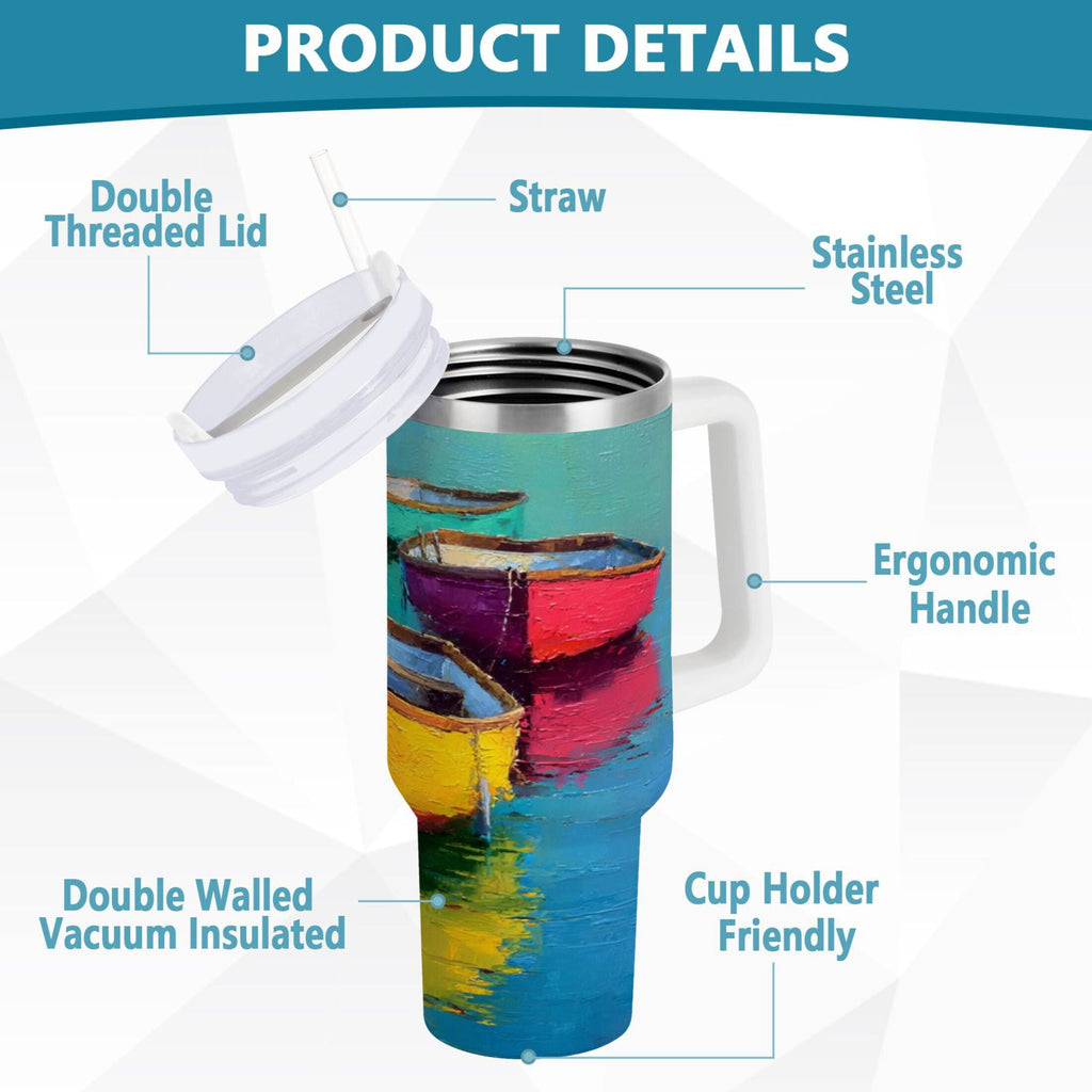 30 oz Insulated Stainless Steel Tumbler Double Wall Stainless Steel Tumbler with 2-Way Drinking Colorful Row Boats - OQ7U