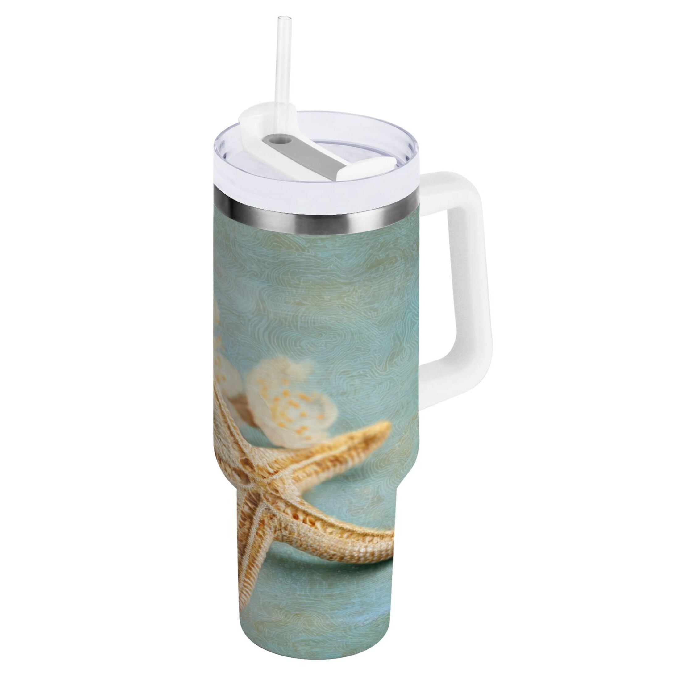 30 oz Insulated Stainless Steel Tumbler Double Wall Stainless Steel Tumbler with 2-Way Drinking Starfish with Flowers - 8PCY