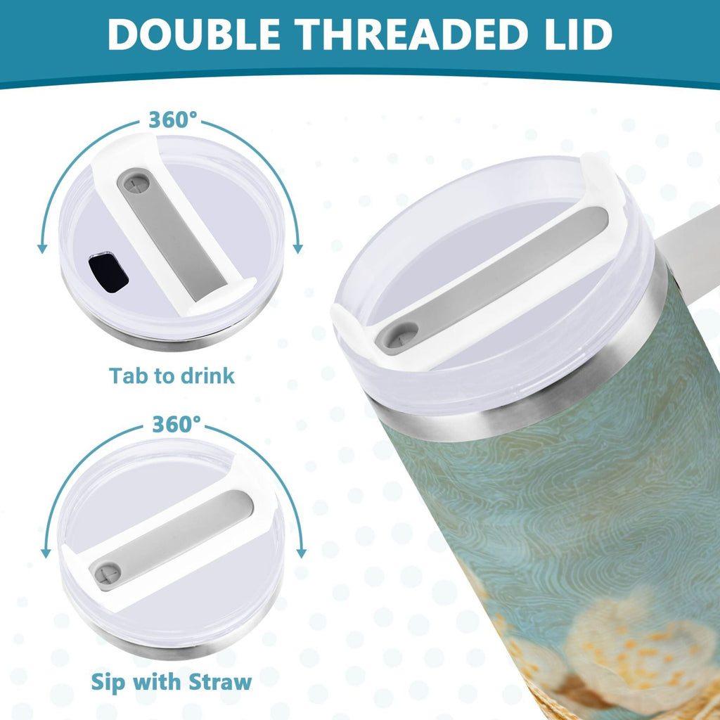 30 oz Insulated Stainless Steel Tumbler Double Wall Stainless Steel Tumbler with 2-Way Drinking Starfish with Flowers - 8PCY