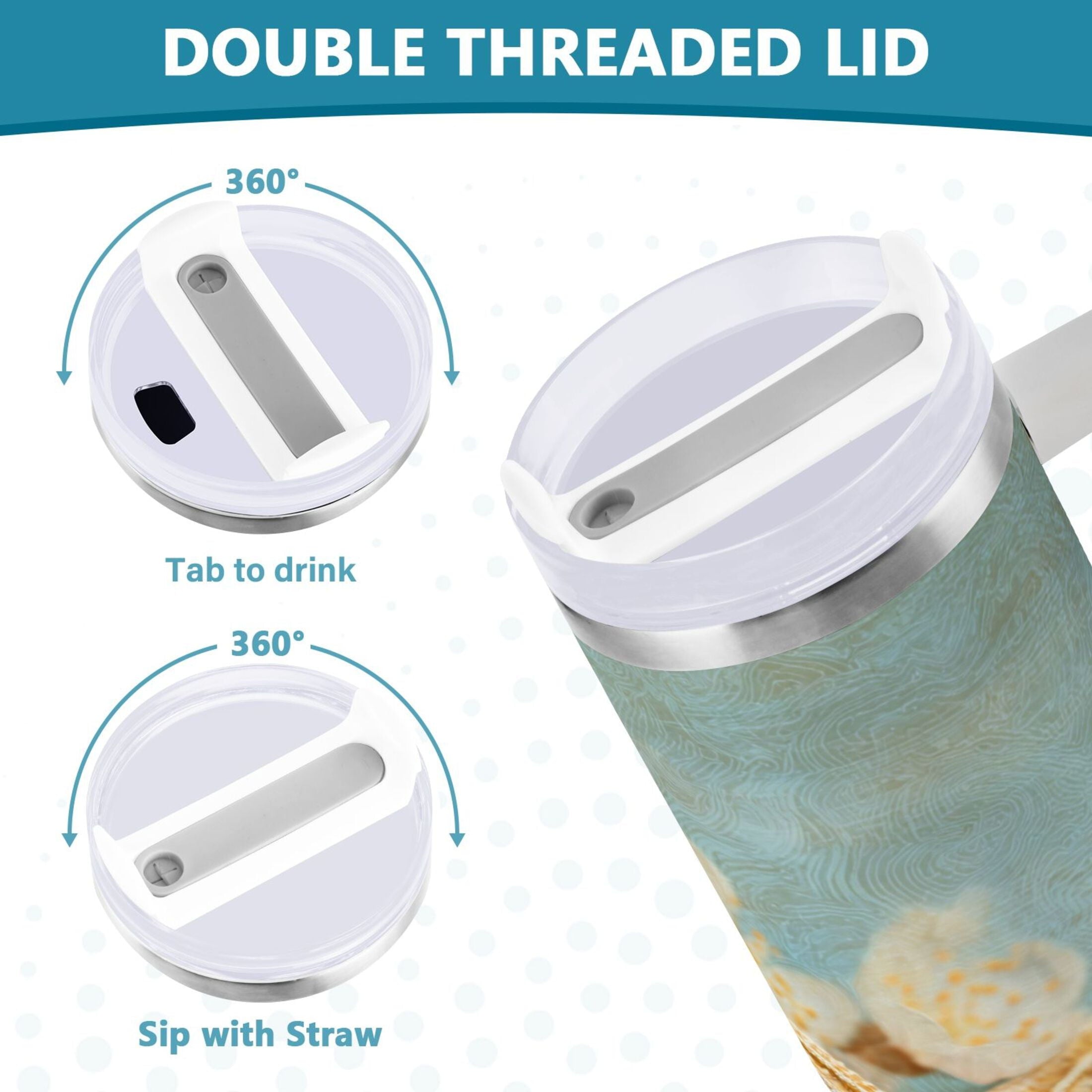 30 oz Insulated Stainless Steel Tumbler Double Wall Stainless Steel Tumbler with 2-Way Drinking Starfish with Flowers - 8PCY